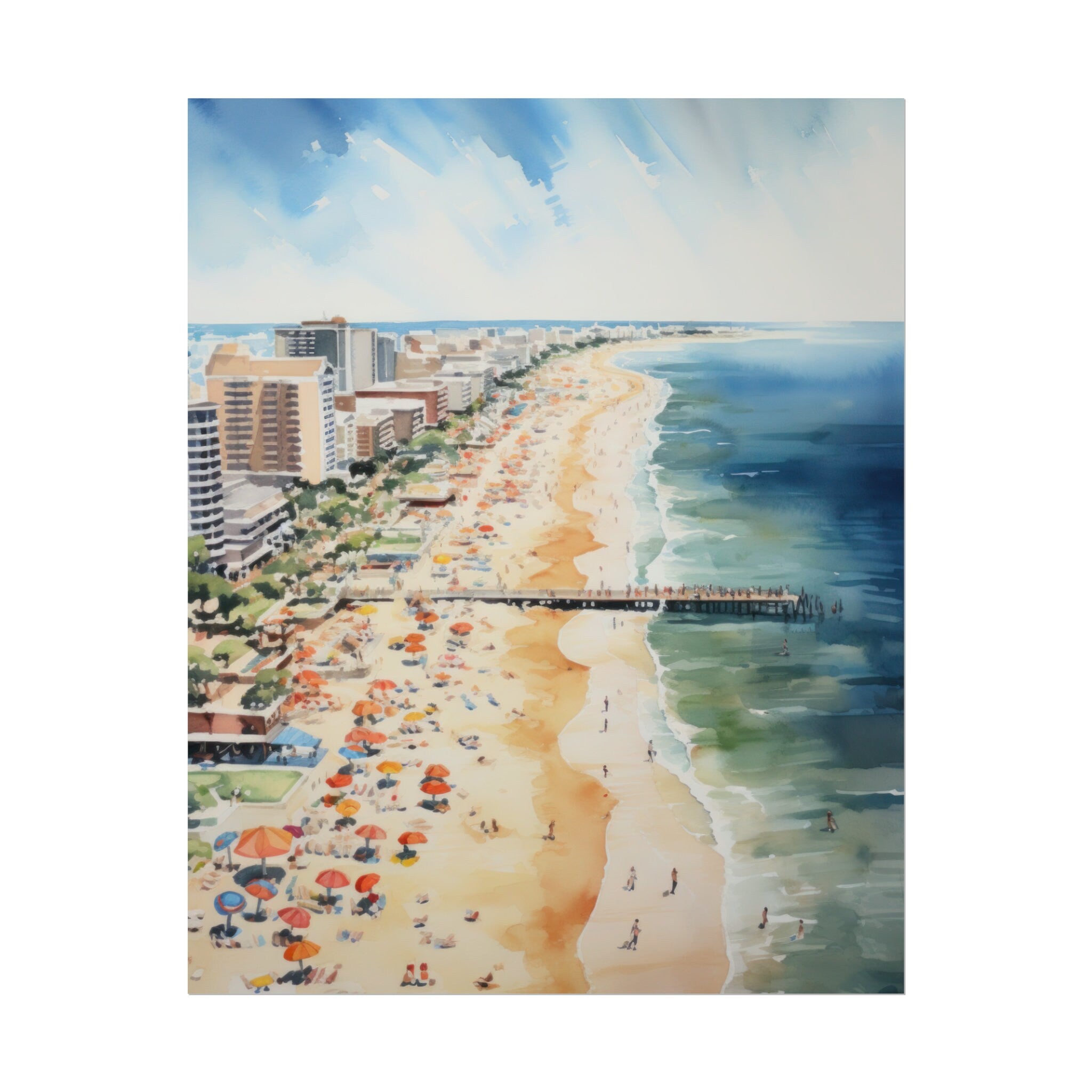 Virginia Beach inspired Watercolor Painting | California Beachy Wall Art | Coastal Farmhouse Decor