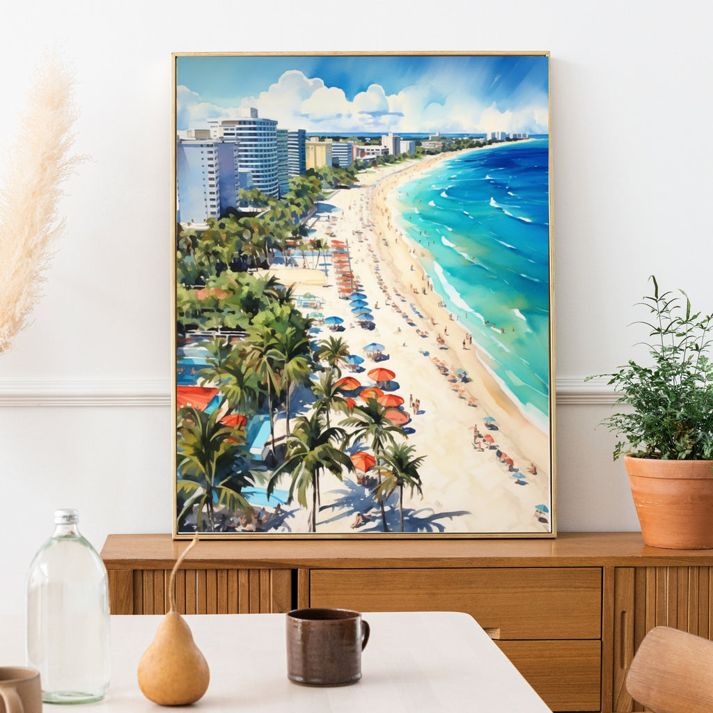 South Beach Miami inspired Watercolor Painting | Florida Beaches Wall Art | Living Room Decor | Affordable Prints