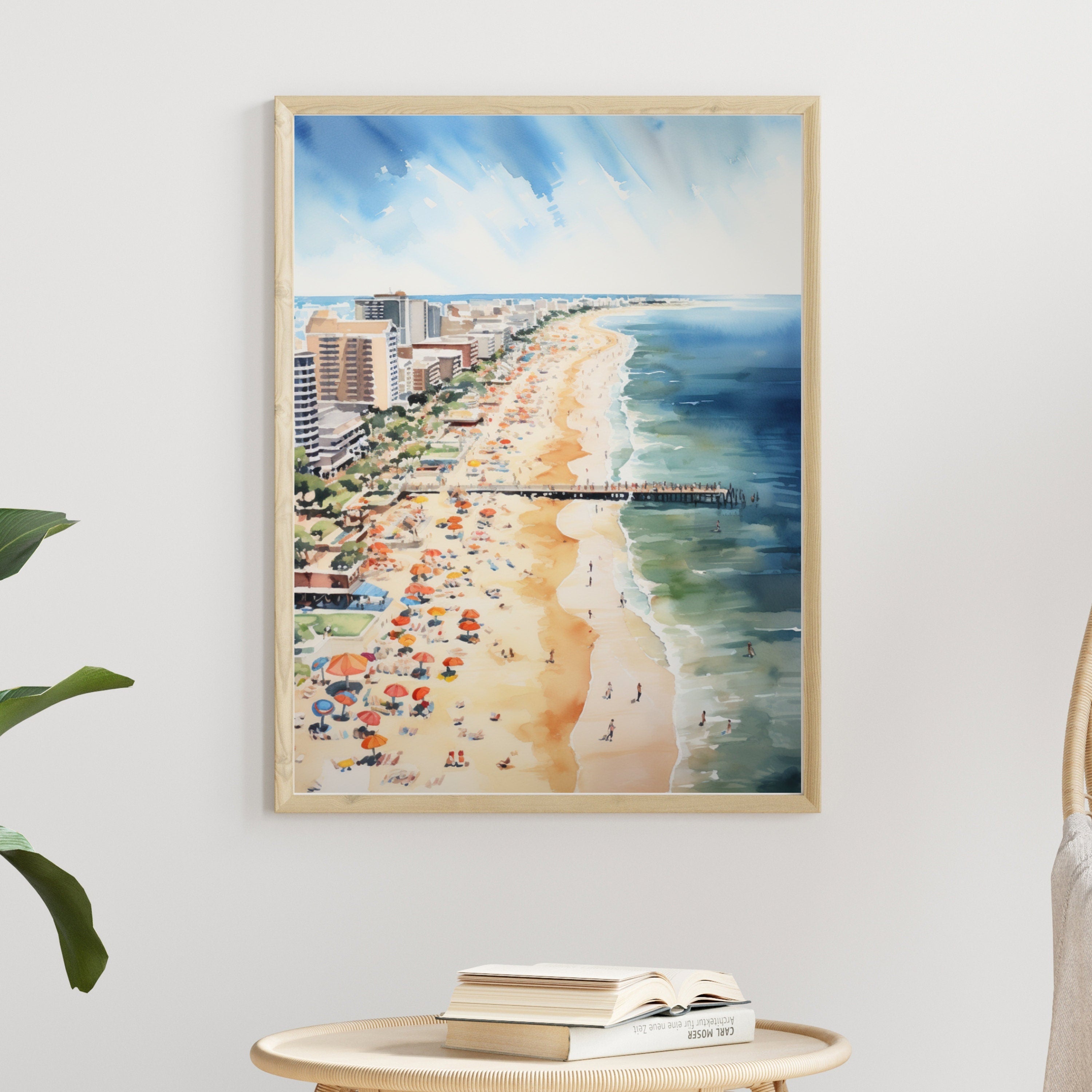 Virginia Beach inspired Watercolor Painting | California Beachy Wall Art | Coastal Farmhouse Decor