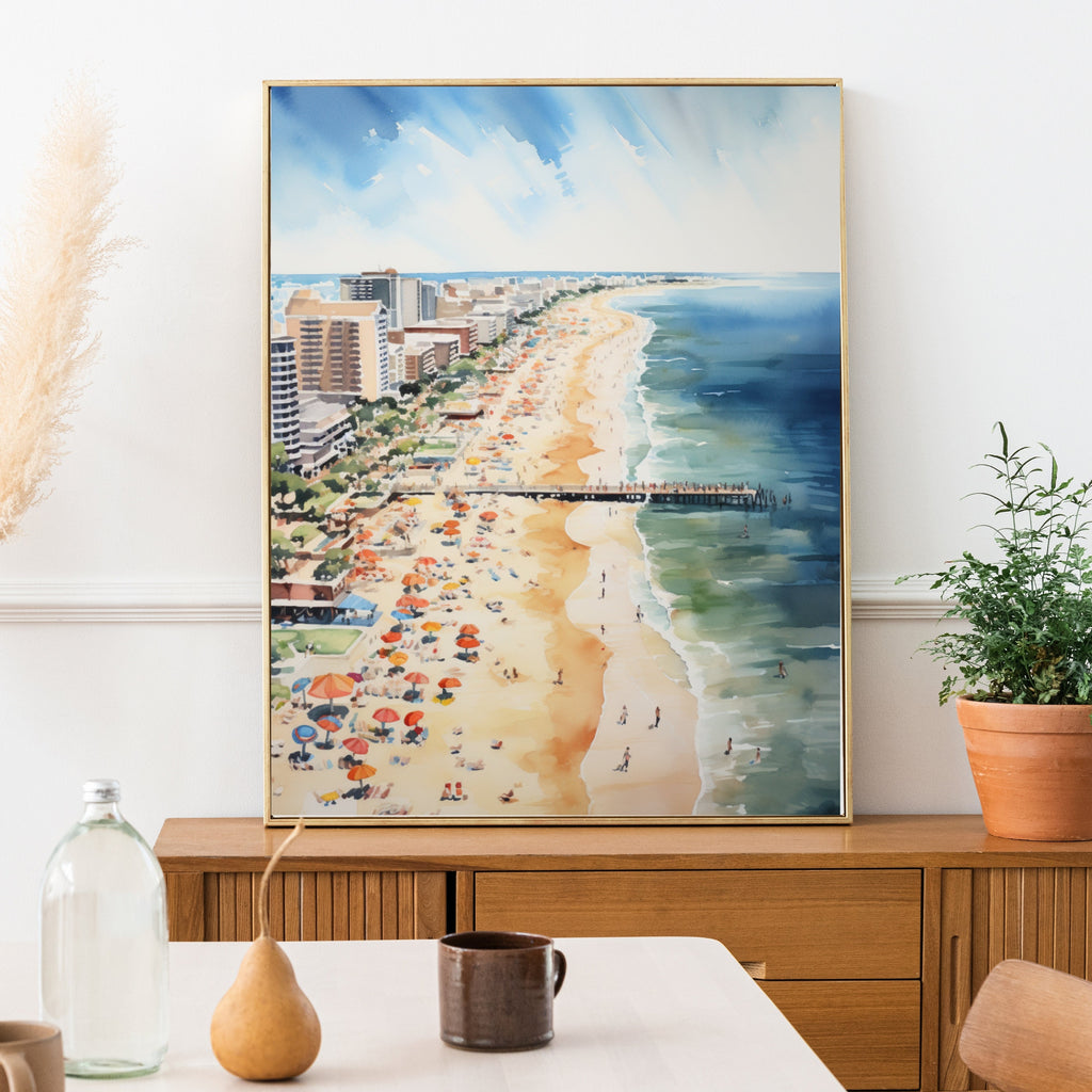 Virginia Beach inspired Watercolor Painting | California Beachy Wall Art | Coastal Farmhouse Decor