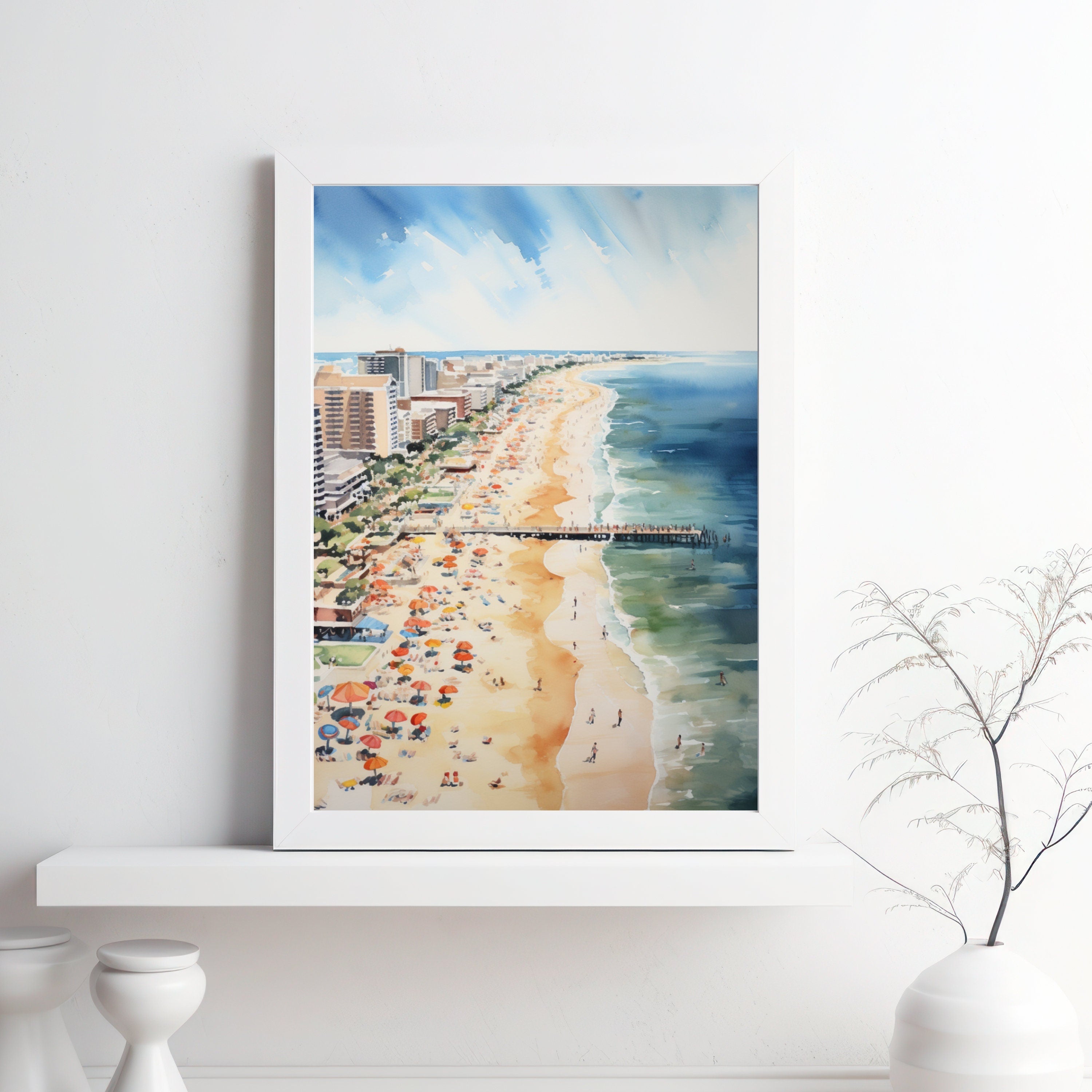 Virginia Beach inspired Watercolor Painting | California Beachy Wall Art | Coastal Farmhouse Decor