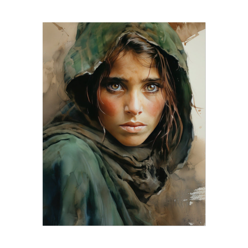 Fear of War - Afghan Girl inspired Watercolor Panting - Photo from Steve McCurry into abstract Print