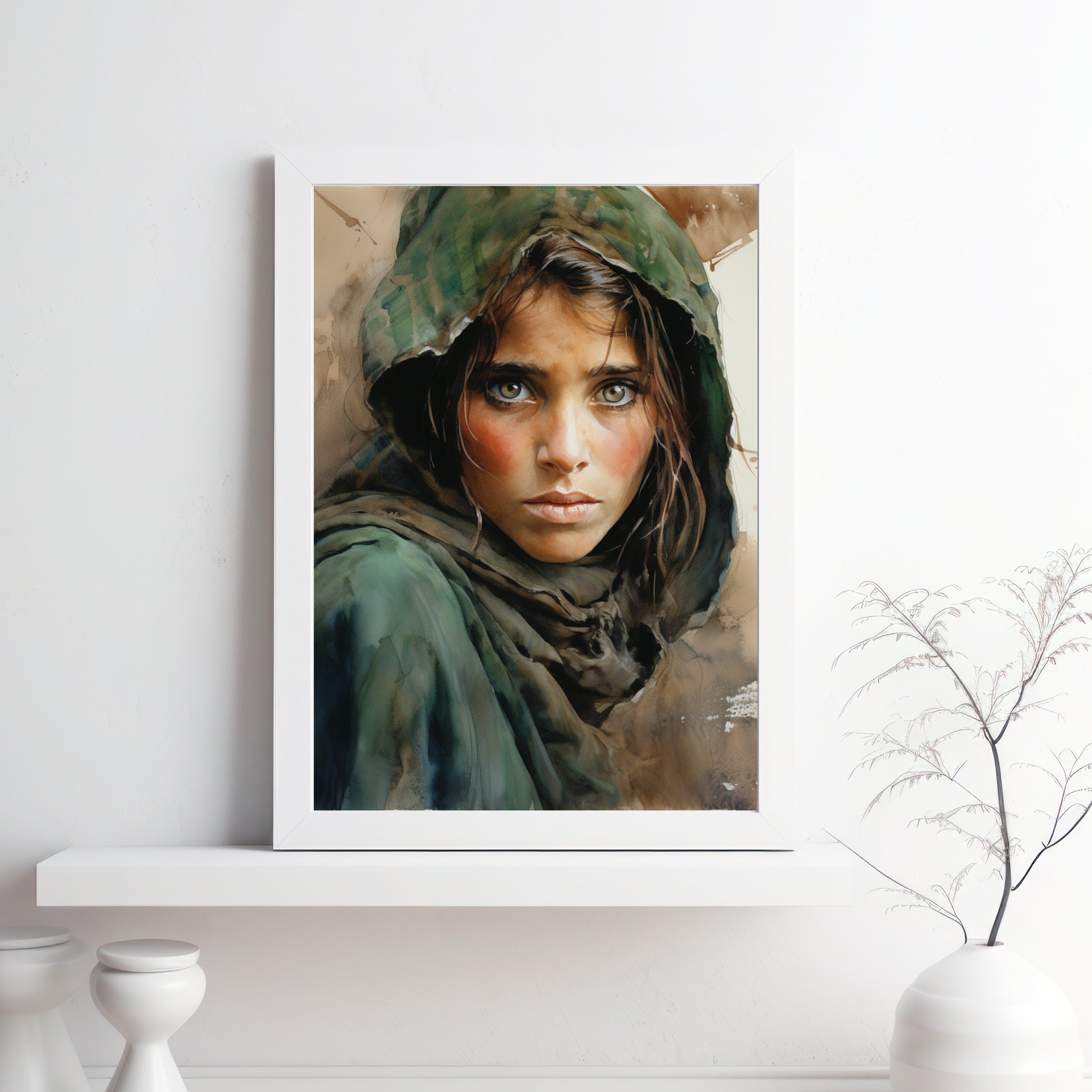 Fear of War - Afghan Girl inspired Watercolor Panting - Photo from Steve McCurry into abstract Print