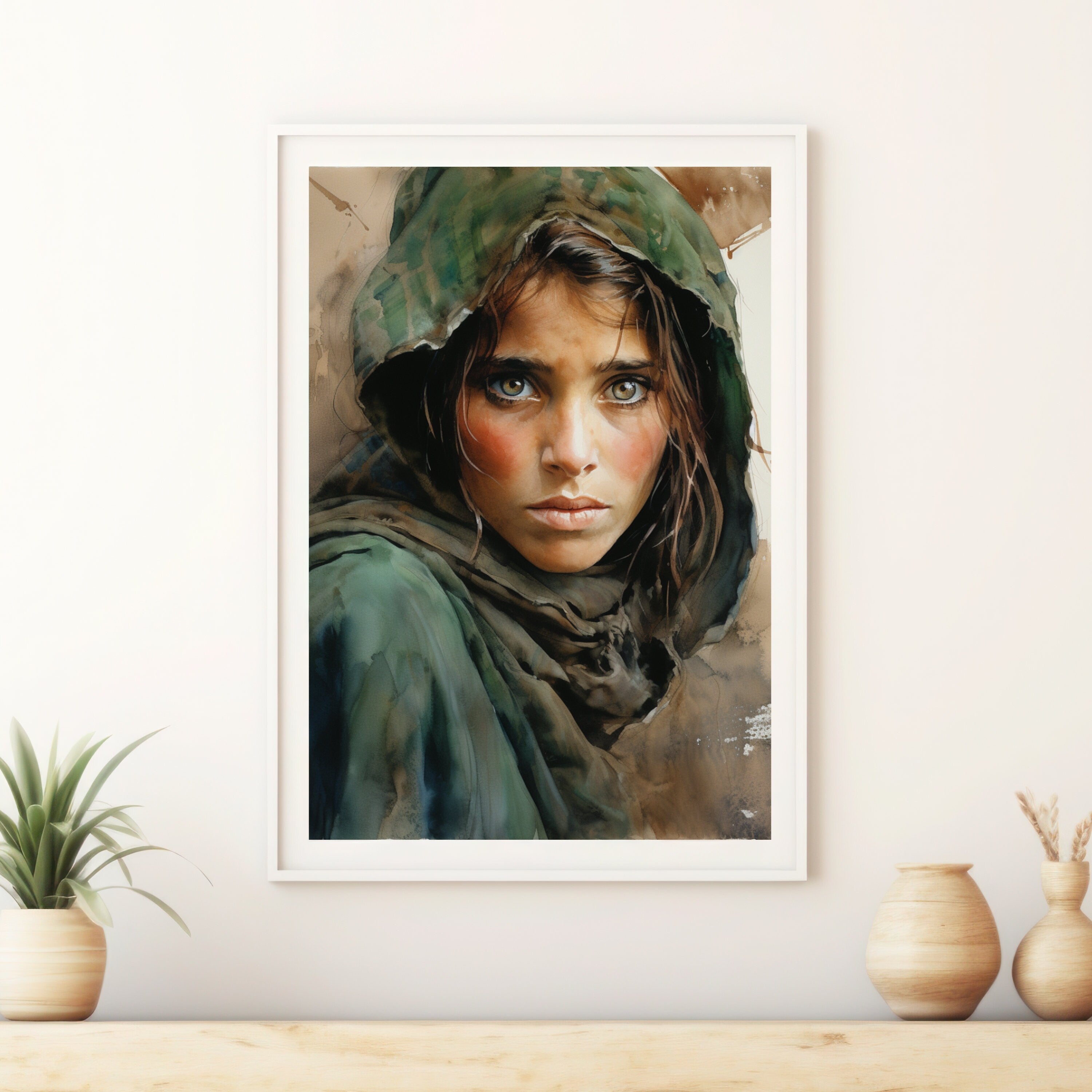 Fear of War - Afghan Girl inspired Watercolor Panting - Photo from Steve McCurry into abstract Print