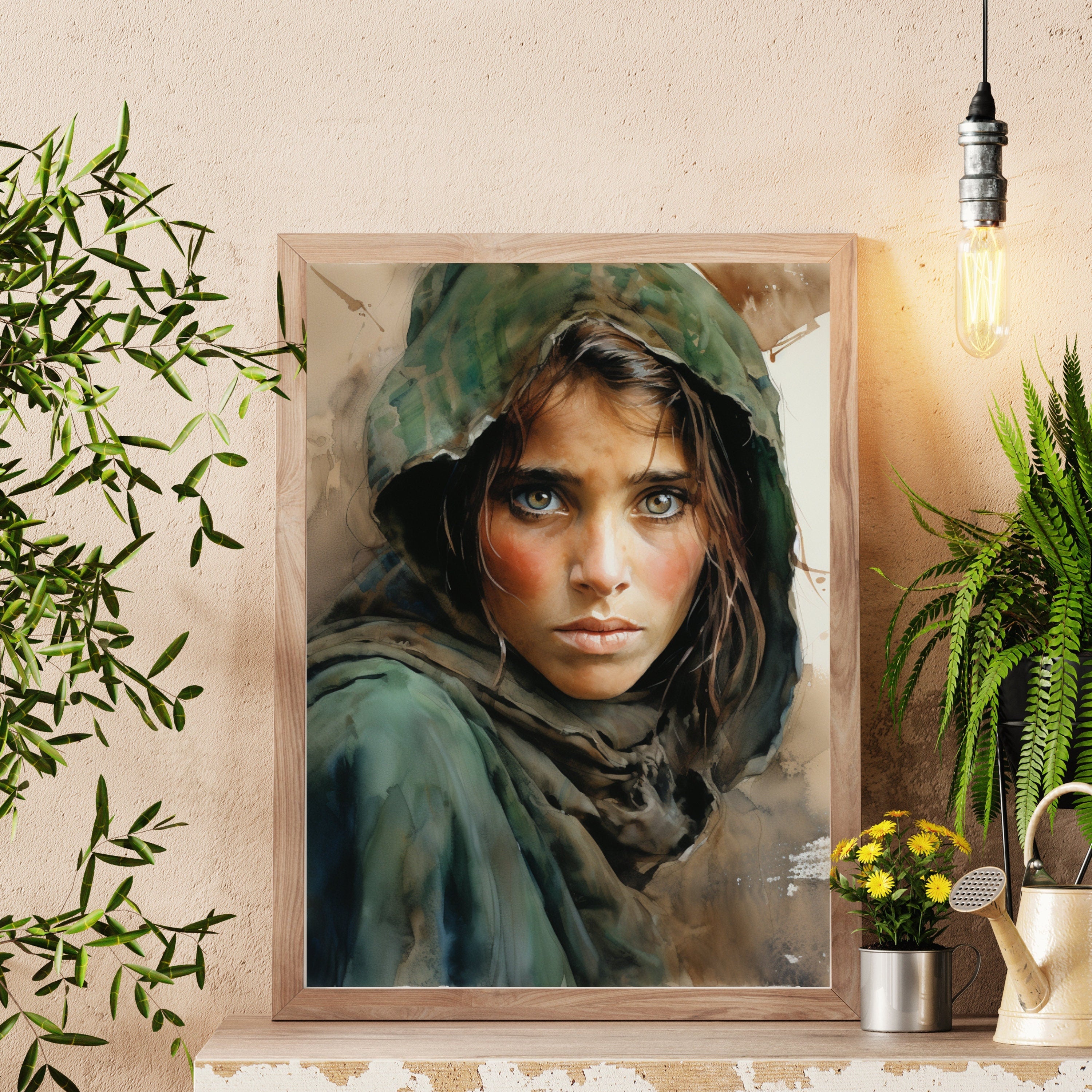 Fear of War - Afghan Girl inspired Watercolor Panting - Photo from Steve McCurry into abstract Print