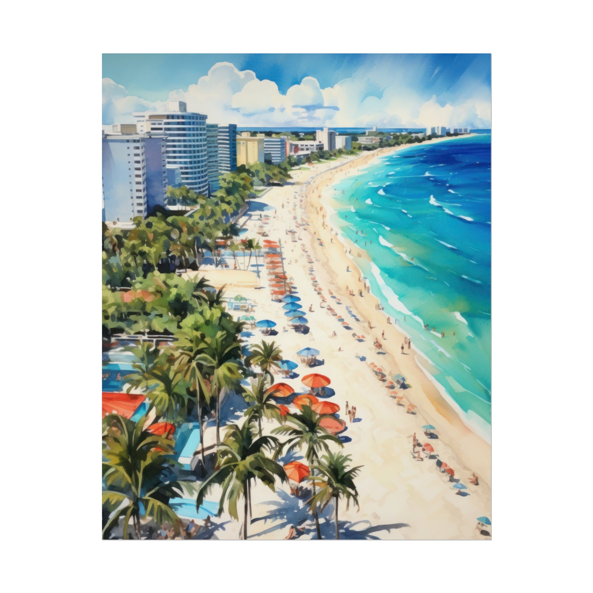 South Beach Miami inspired Watercolor Painting | Florida Beaches Wall Art | Living Room Decor | Affordable Prints