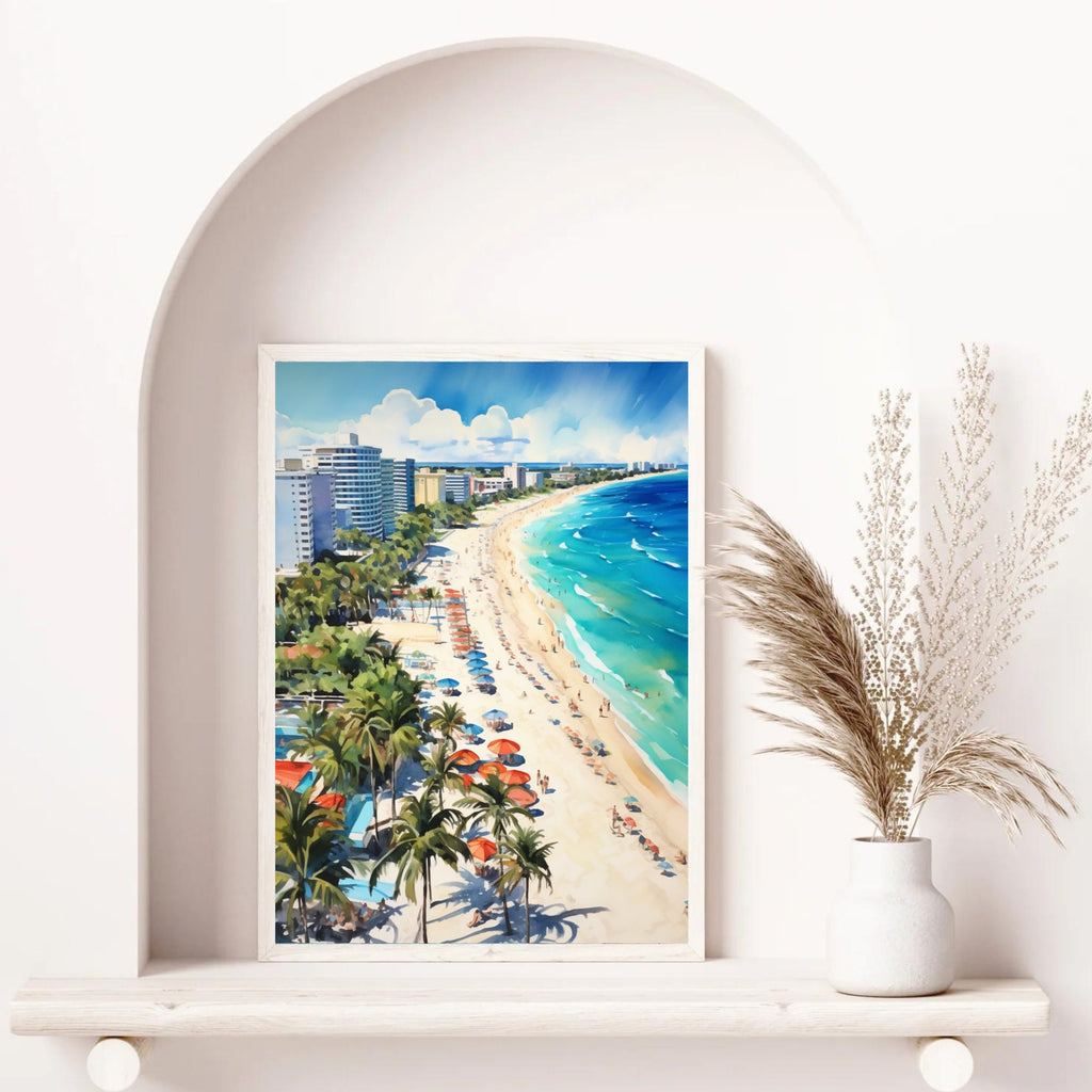 South Beach Miami inspired Watercolor Painting | Florida Beaches Wall Art | Living Room Decor | Affordable Prints