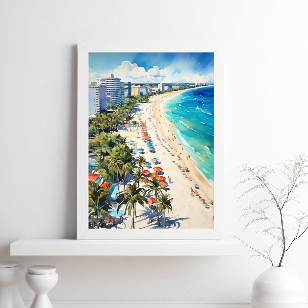 South Beach Miami inspired Watercolor Painting | Florida Beaches Wall Art | Living Room Decor | Affordable Prints