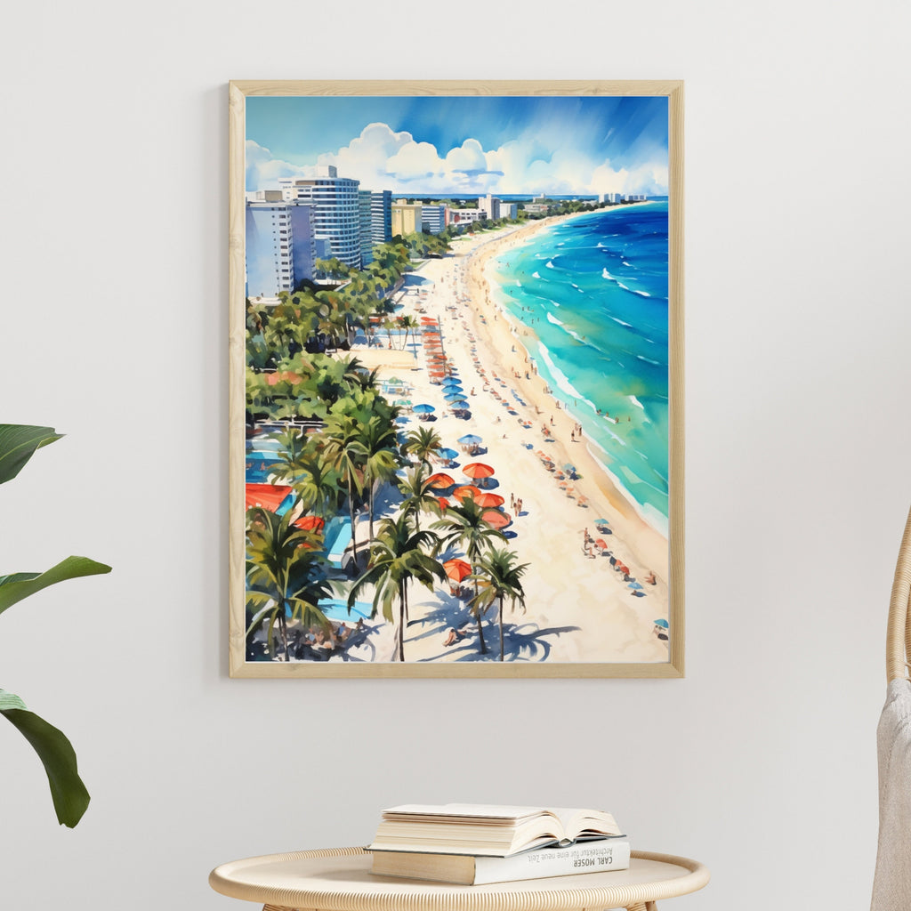 South Beach Miami inspired Watercolor Painting | Florida Beaches Wall Art | Living Room Decor | Affordable Prints