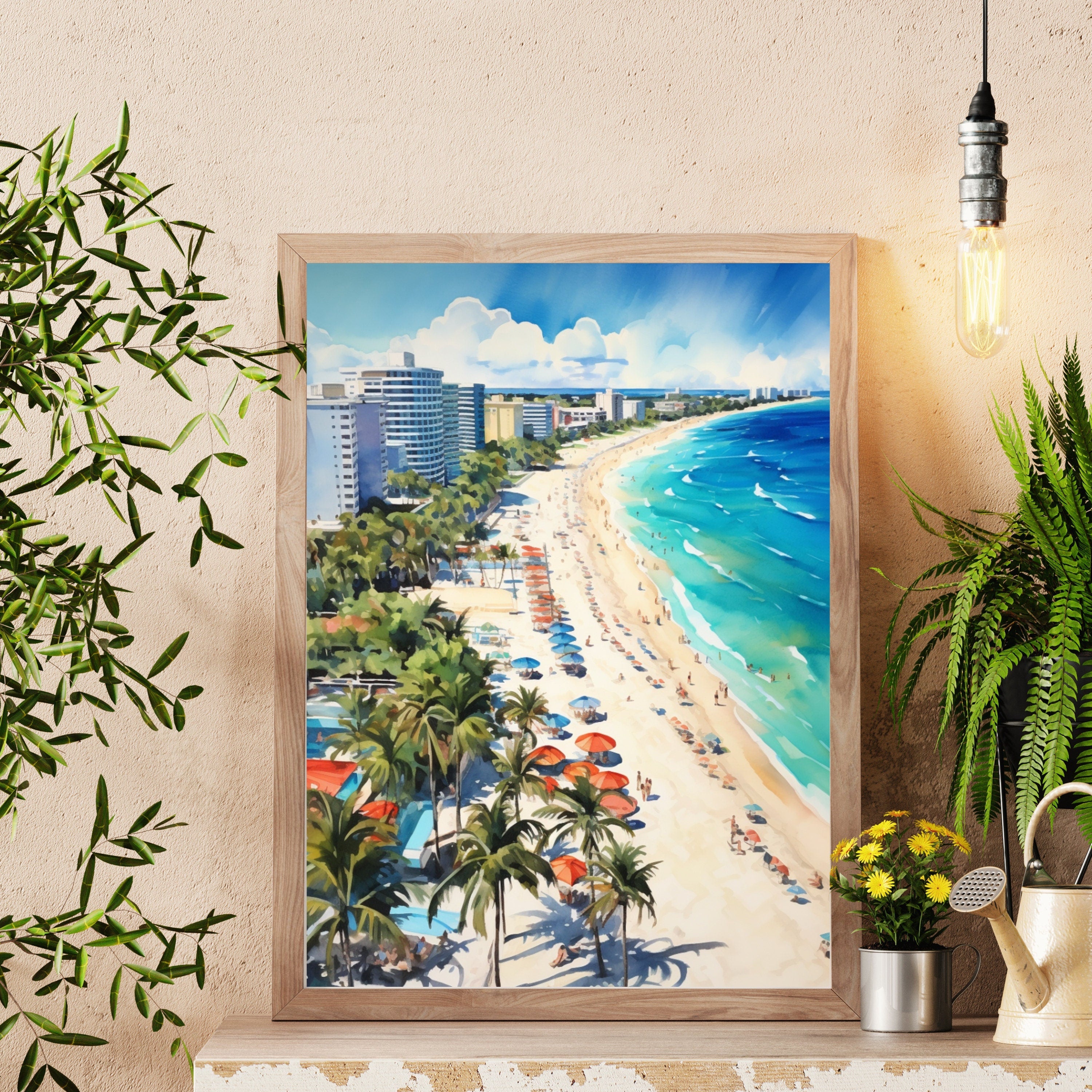 South Beach Miami inspired Watercolor Painting | Florida Beaches Wall Art | Living Room Decor | Affordable Prints