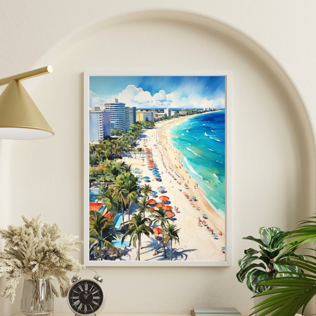 South Beach Miami inspired Watercolor Painting | Florida Beaches Wall Art | Living Room Decor | Affordable Prints