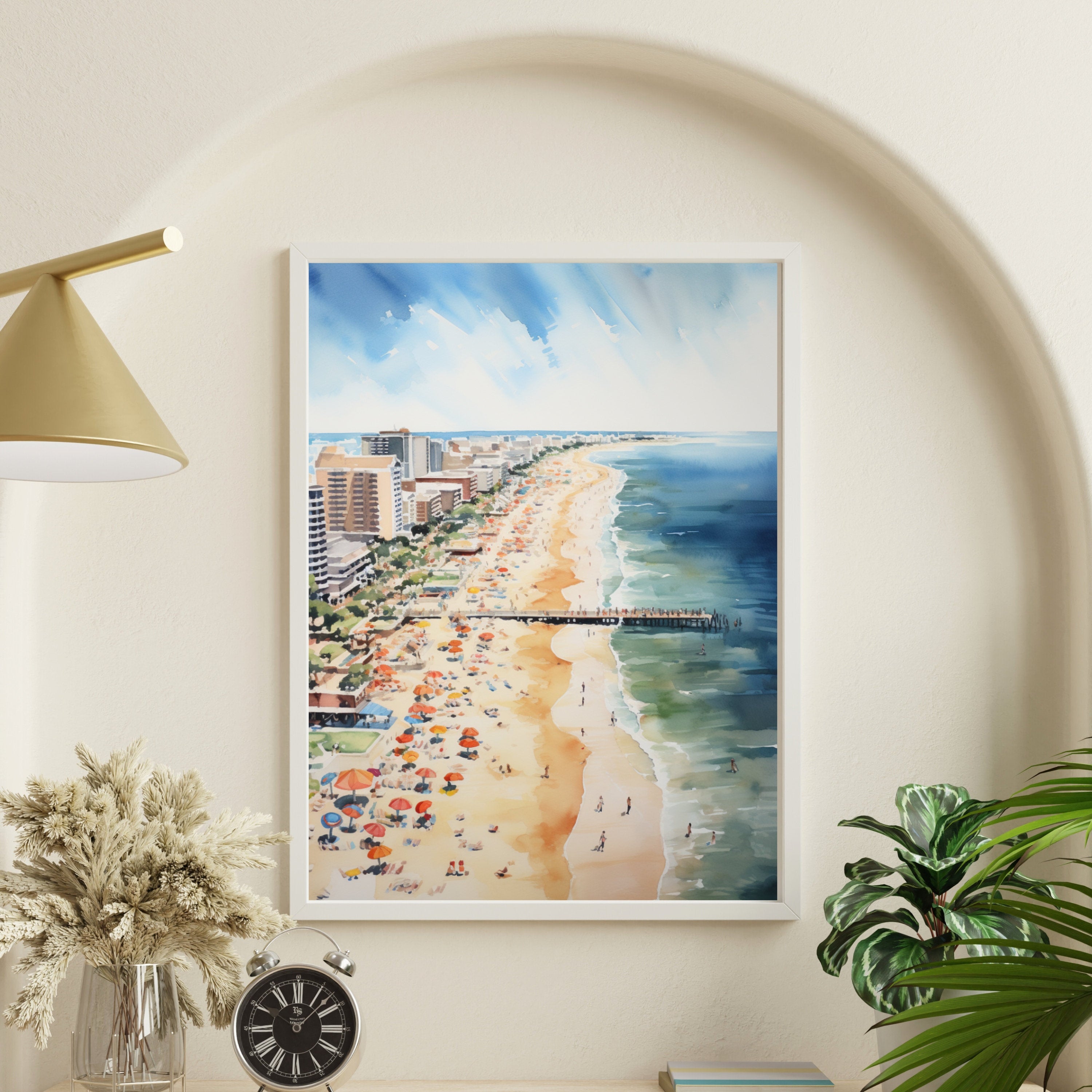 Virginia Beach inspired Watercolor Painting | California Beachy Wall Art | Coastal Farmhouse Decor