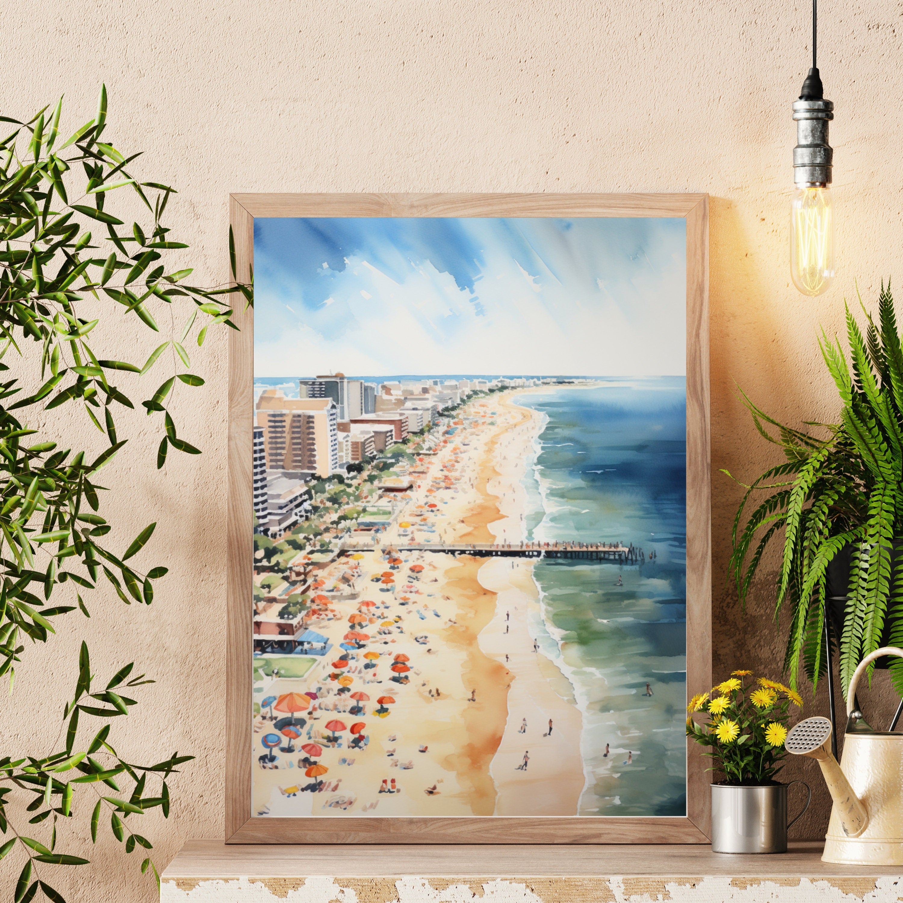 Virginia Beach inspired Watercolor Painting | California Beachy Wall Art | Coastal Farmhouse Decor