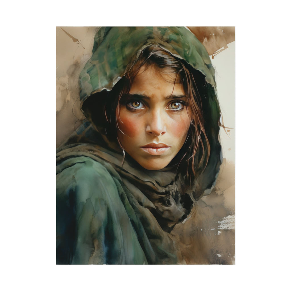 Fear of War - Afghan Girl inspired Watercolor Panting - Photo from Steve McCurry into abstract Print