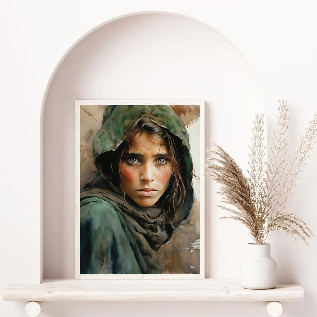 Fear of War - Afghan Girl inspired Watercolor Panting - Photo from Steve McCurry into abstract Print