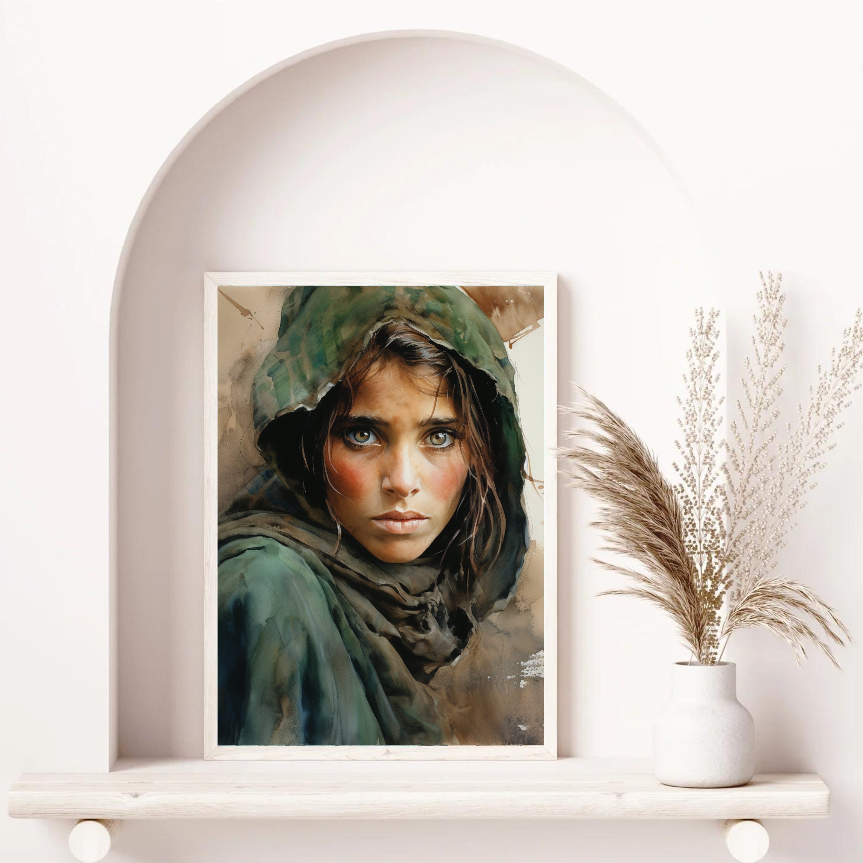 Fear of War - Afghan Girl inspired Watercolor Panting - Photo from Steve McCurry into abstract Print