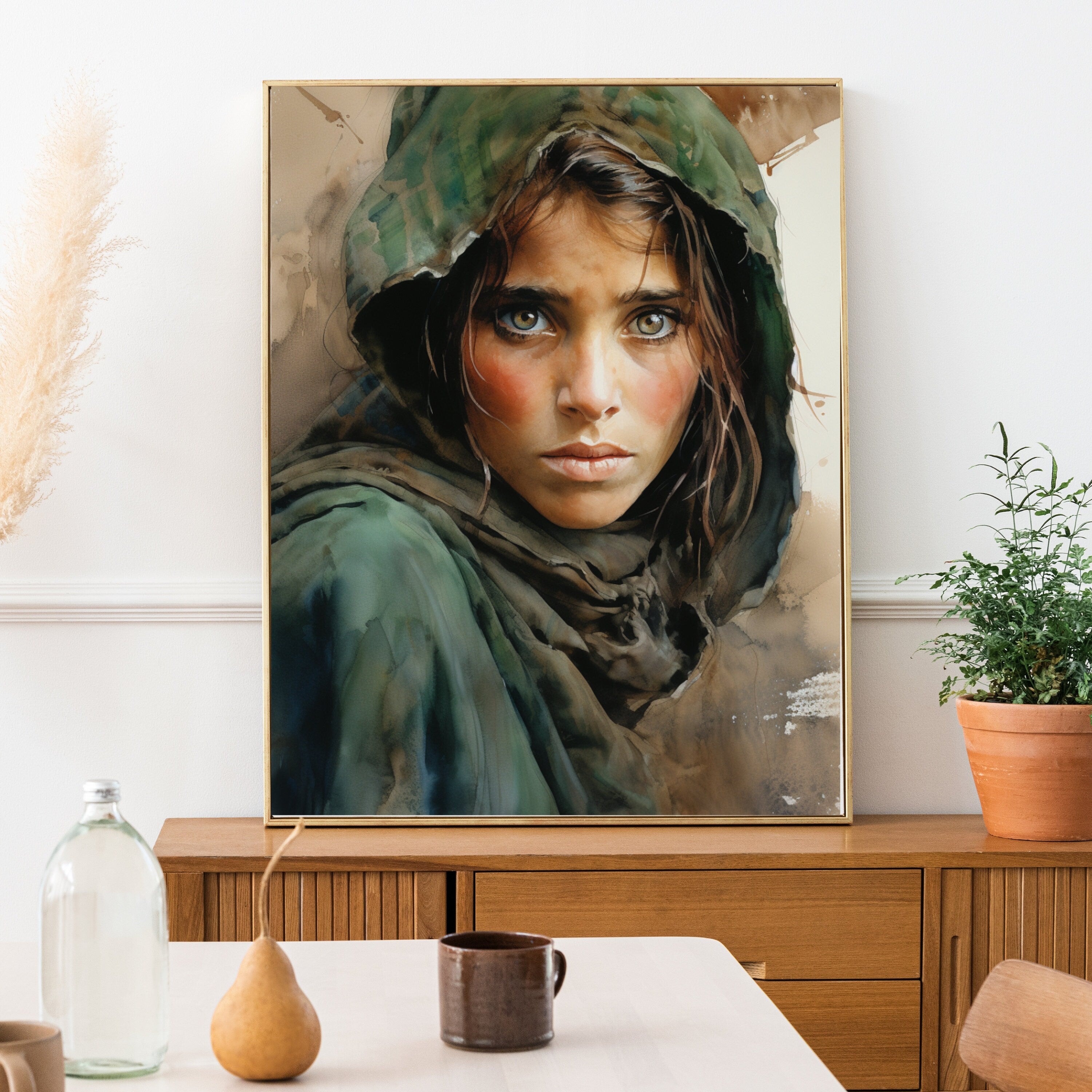 Fear of War - Afghan Girl inspired Watercolor Panting - Photo from Steve McCurry into abstract Print