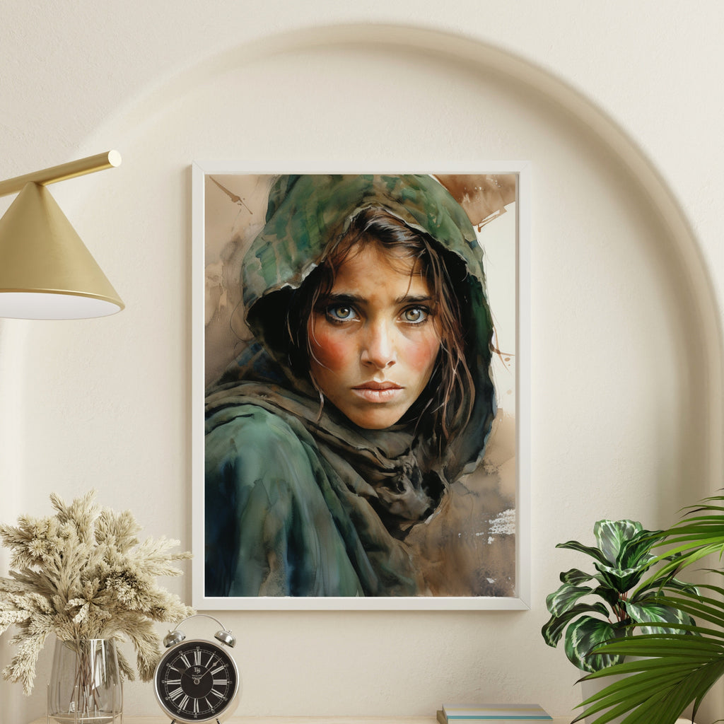 Fear of War - Afghan Girl inspired Watercolor Panting - Photo from Steve McCurry into abstract Print