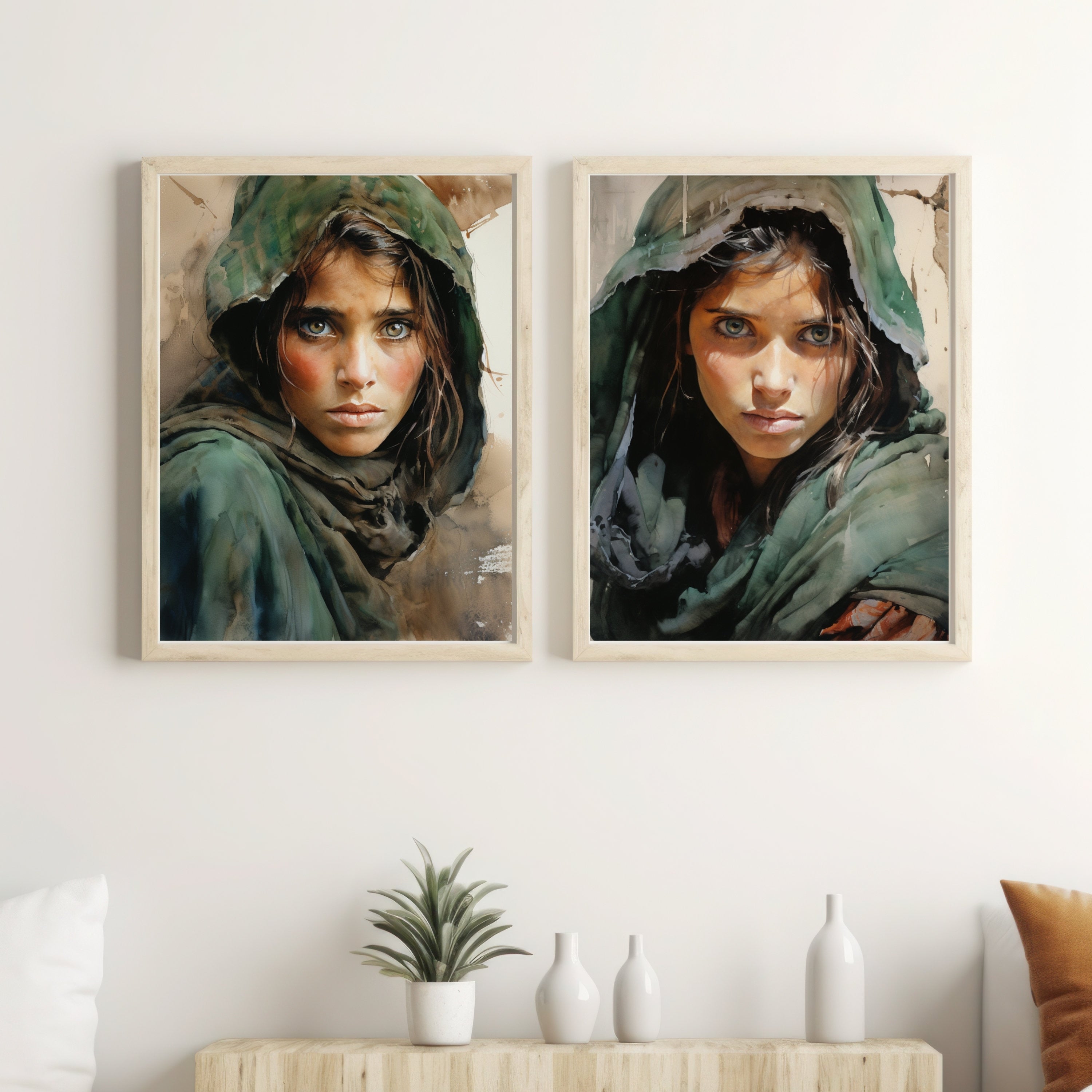 Fear of War - Afghan Girl inspired Watercolor Panting - Photo from Steve McCurry into abstract Print