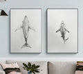 Ocean Giants - Pencil Sketch of Whale and Shark from Below - Marine Life Art - Wall Decor