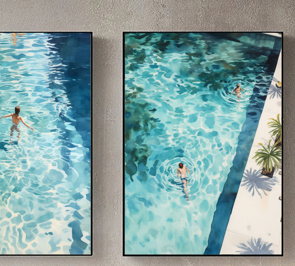 Swimming Pool Art Set of 3 | Tranquil Pool Painting with reflecting Water | Palm Springs inspired Watercolor Painting made into Prints