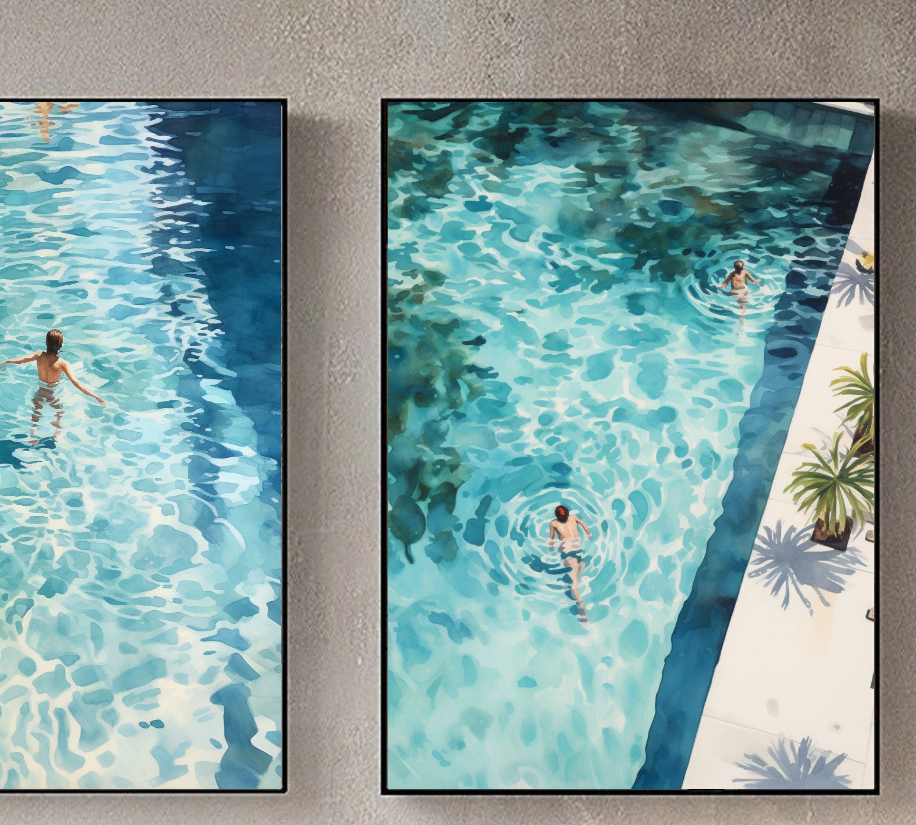 Swimming Pool Art Set of 3 | Tranquil Pool Painting with reflecting Water | Palm Springs inspired Watercolor Painting made into Prints