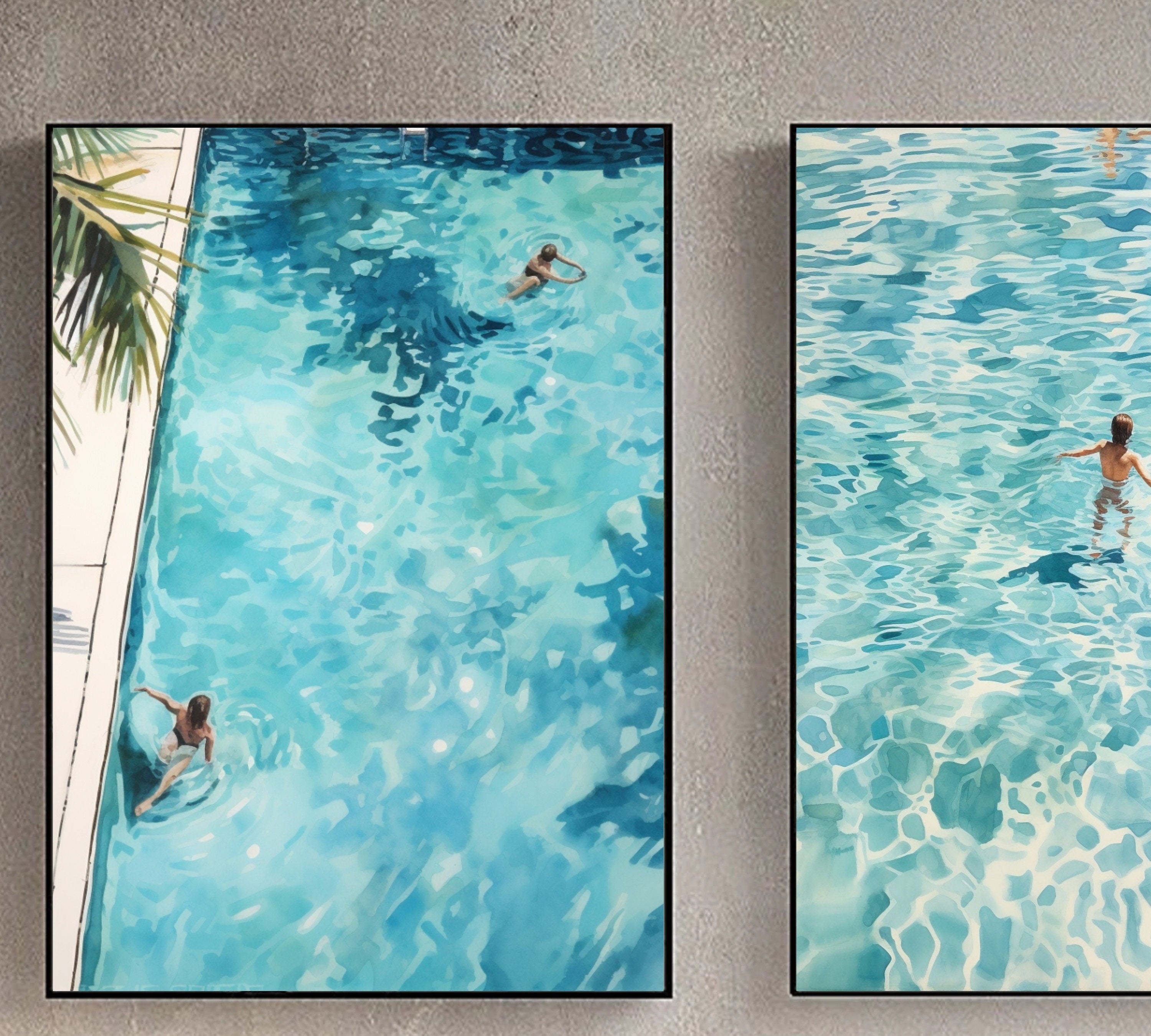 Swimming Pool Art Set of 3 | Tranquil Pool Painting with reflecting Water | Palm Springs inspired Watercolor Painting made into Prints