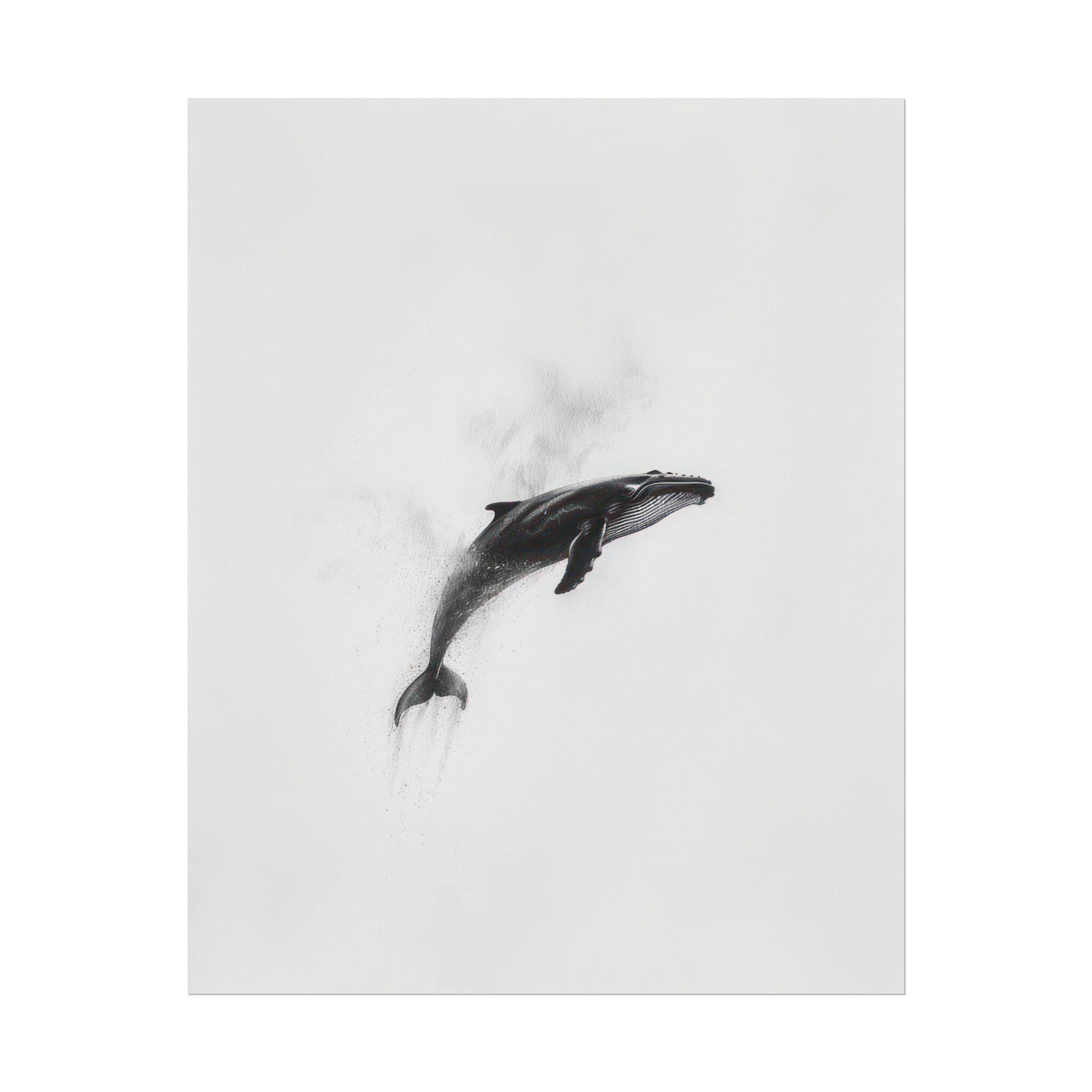 Minimalist Whale Art Print – Graceful Ocean Majesty in Black & White