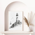 Vintage Lighthouse Pencil Drawing – Nautical Coastal Wall Art