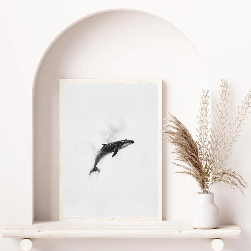 Minimalist Whale Art Print – Graceful Ocean Majesty in Black & White