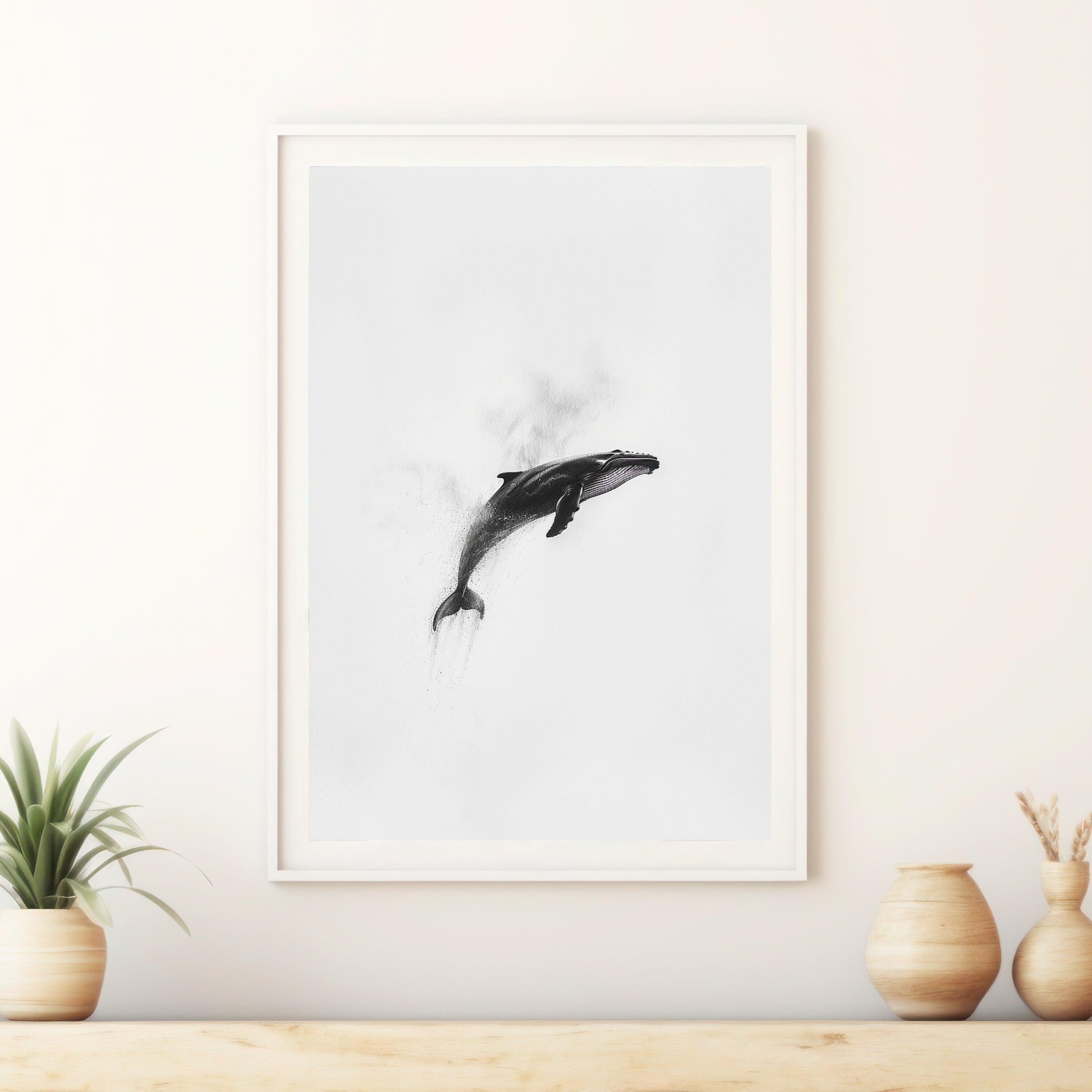Minimalist Whale Art Print – Graceful Ocean Majesty in Black & White