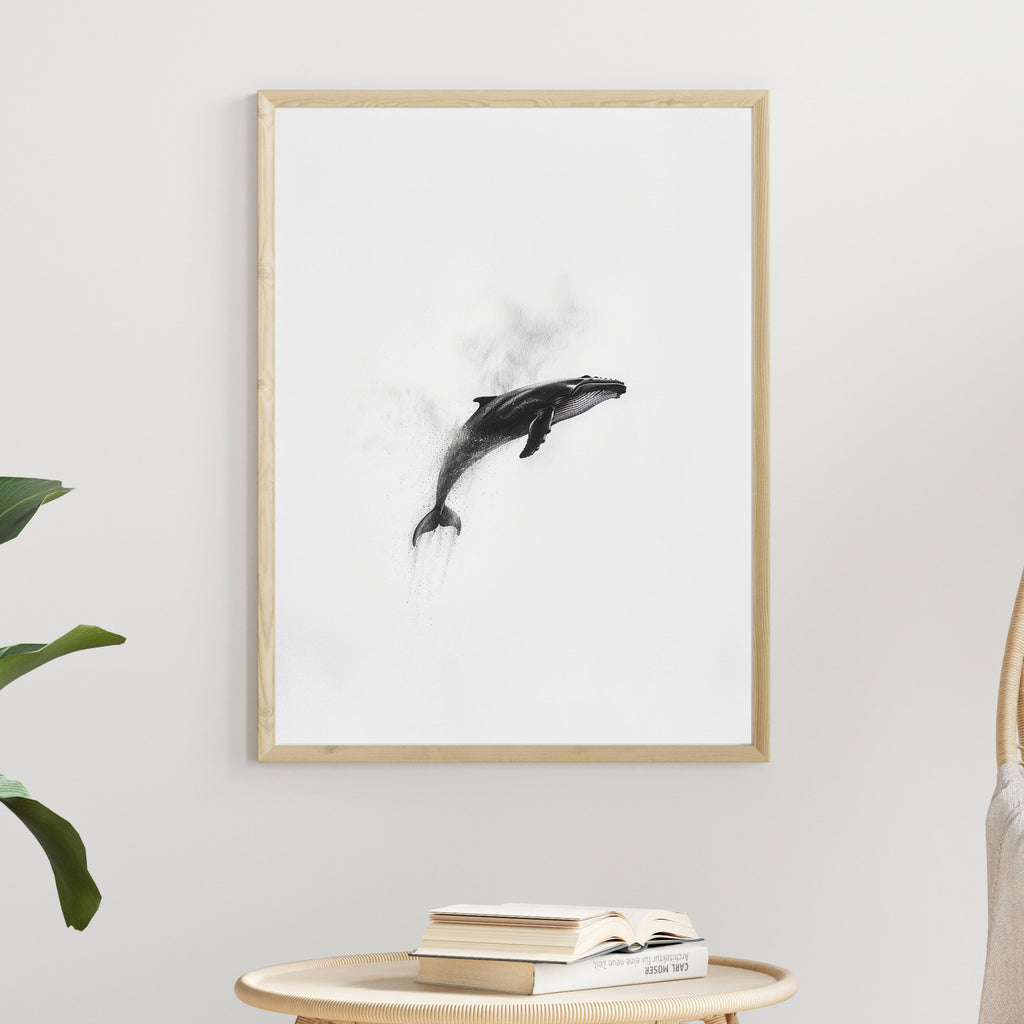 Minimalist Whale Art Print – Graceful Ocean Majesty in Black & White
