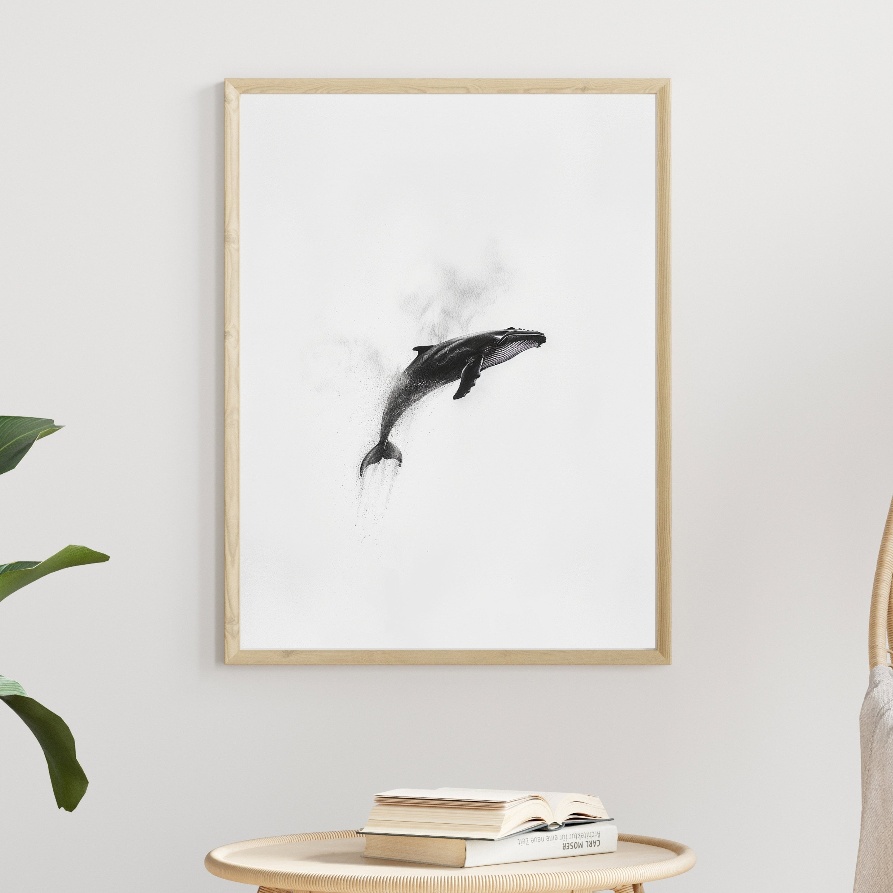 Minimalist Whale Art Print – Graceful Ocean Majesty in Black & White