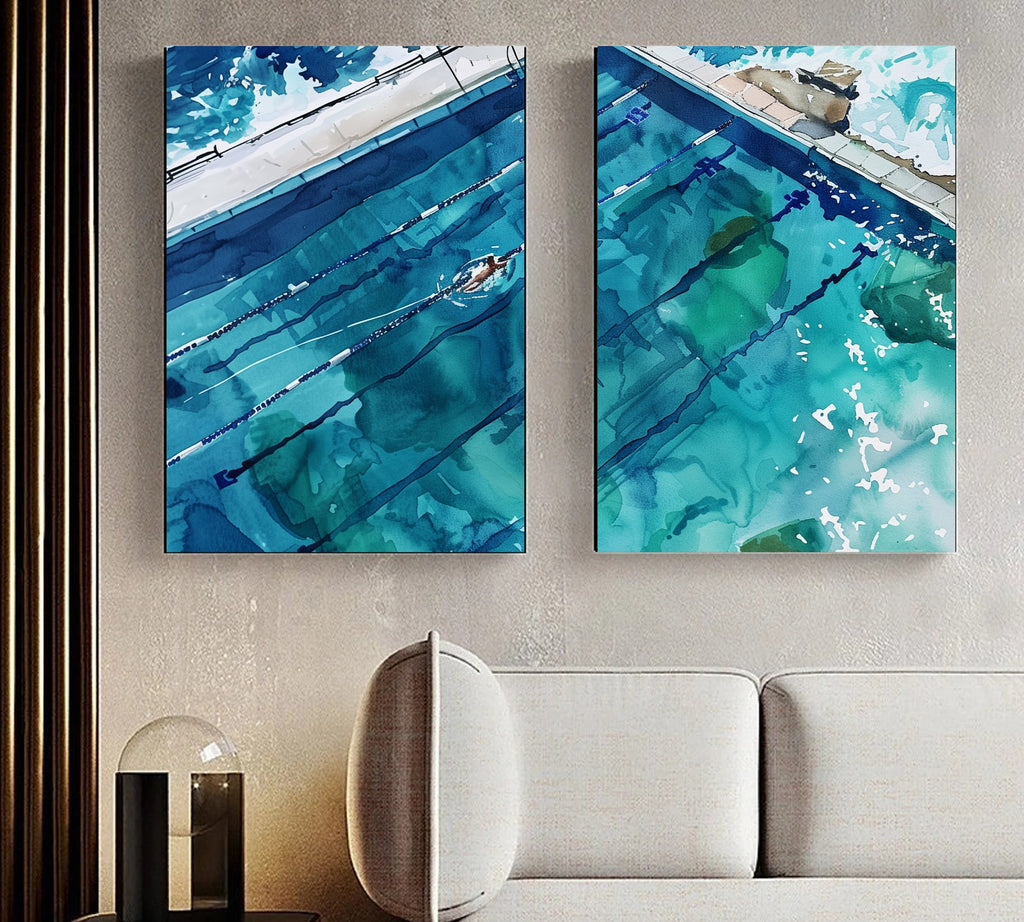 Bondi Rock Pool Art Set of 2 |Dive into Tranquility: Abstract Watercolor Rockpool Art Set of 2 - Inspired by Icebergs Bondi Pool