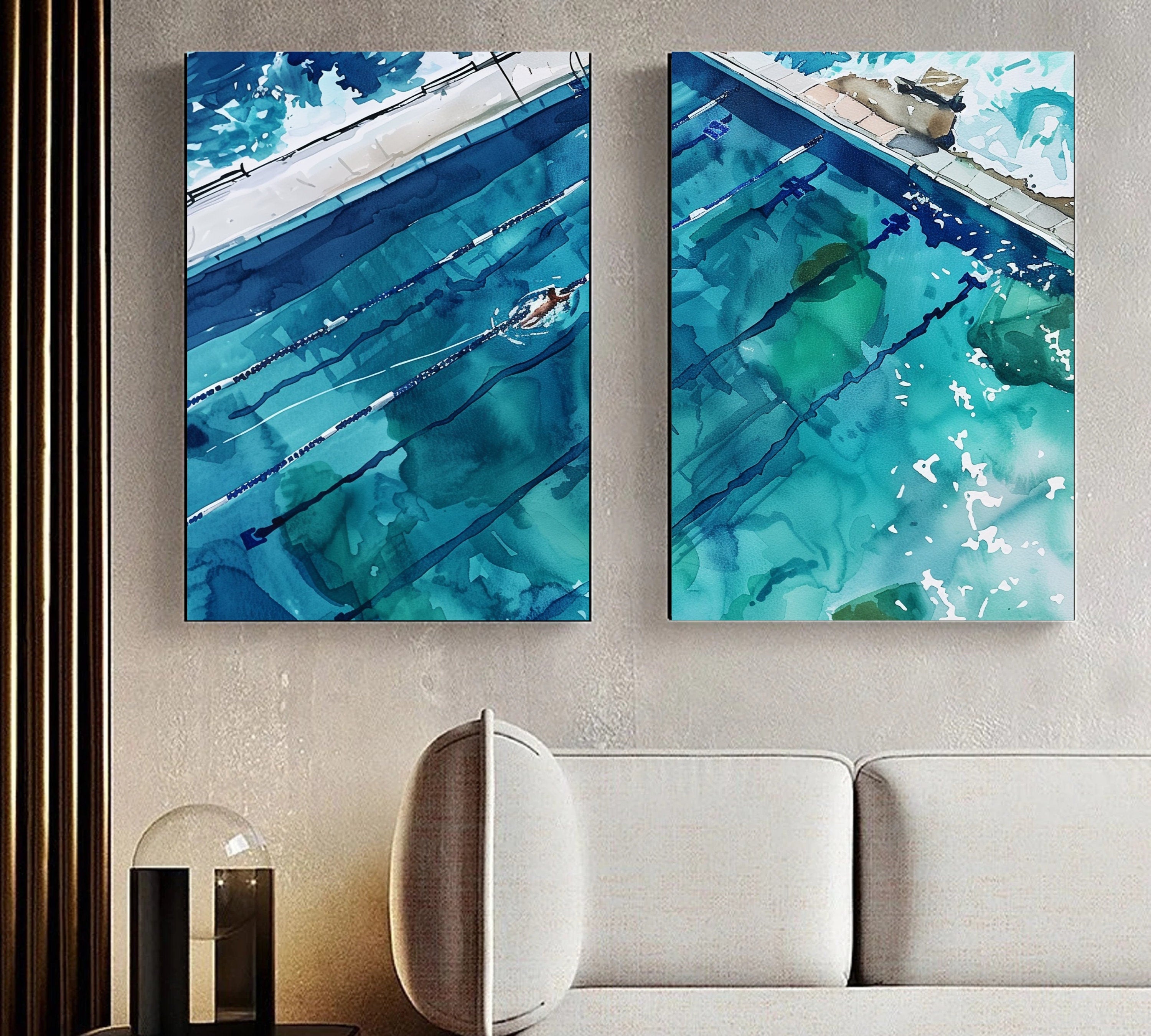 Bondi Rock Pool Art Set of 2 |Dive into Tranquility: Abstract Watercolor Rockpool Art Set of 2 - Inspired by Icebergs Bondi Pool