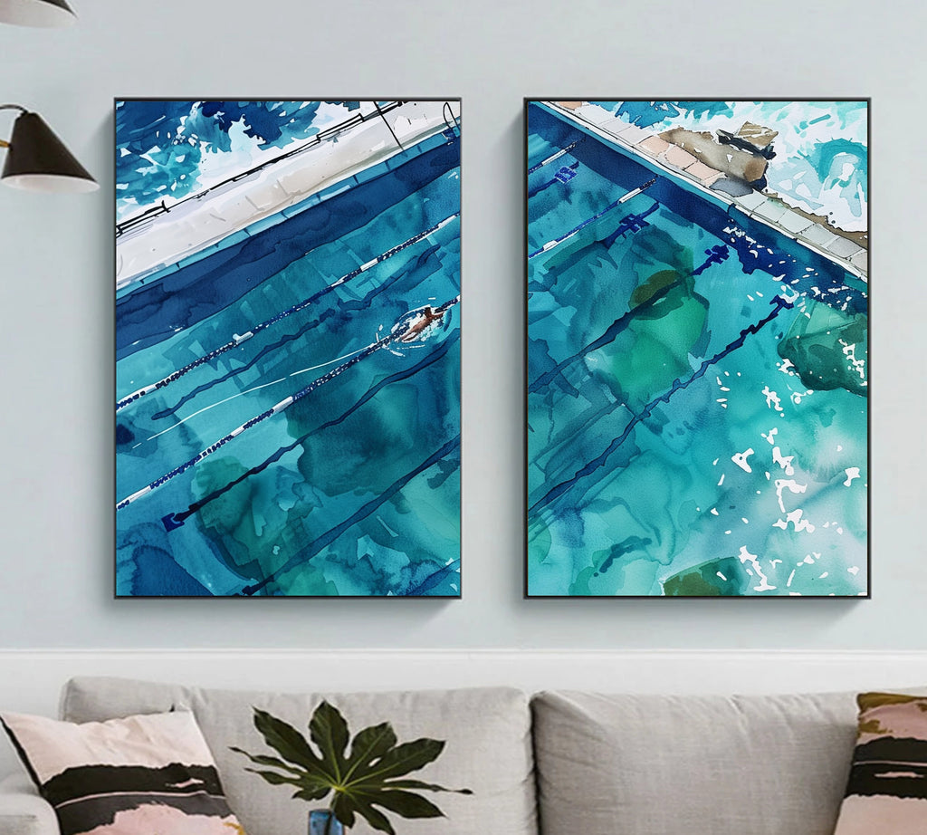 Bondi Rock Pool Art Set of 2 |Dive into Tranquility: Abstract Watercolor Rockpool Art Set of 2 - Inspired by Icebergs Bondi Pool