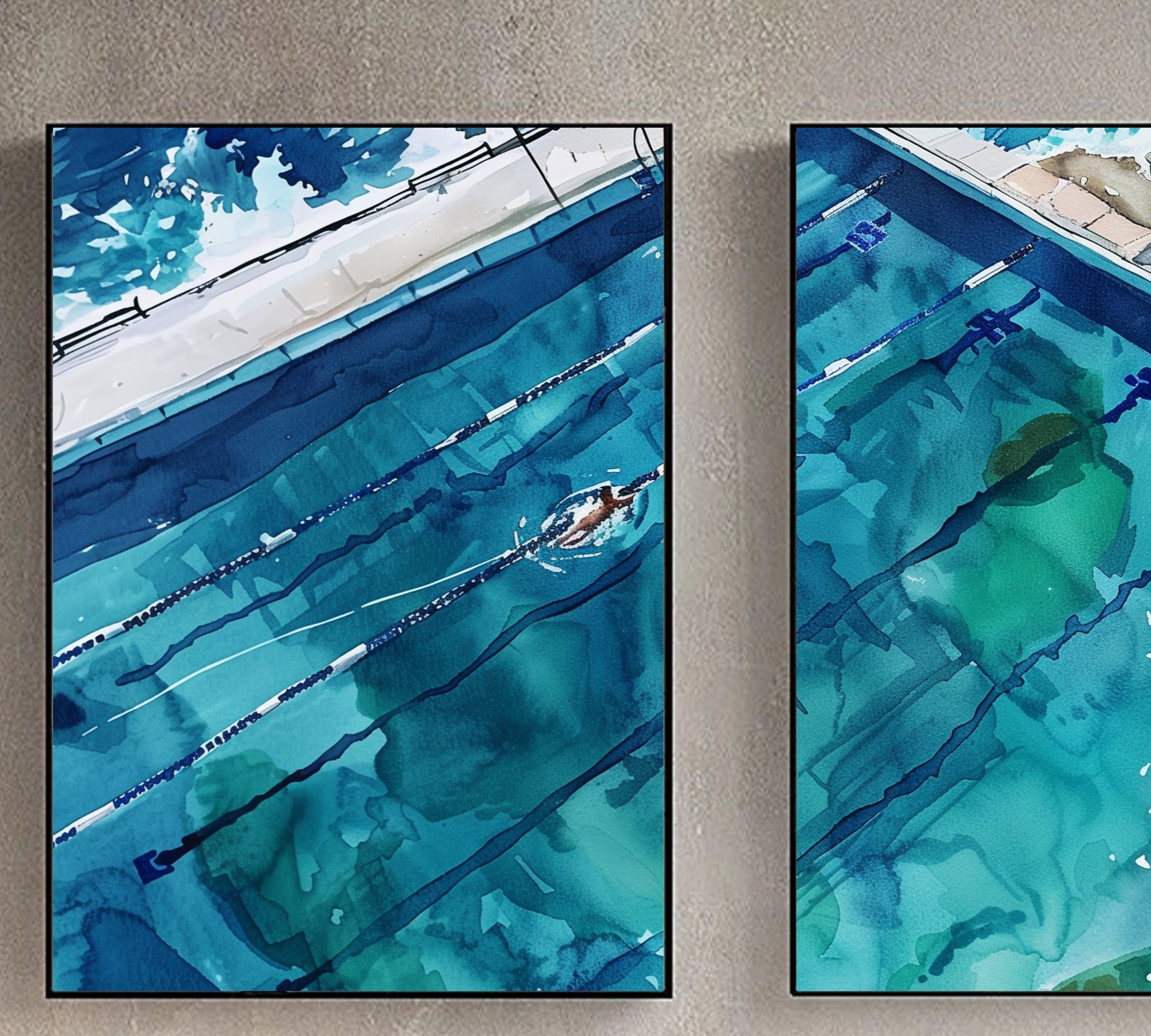Bondi Rock Pool Art Set of 2 |Dive into Tranquility: Abstract Watercolor Rockpool Art Set of 2 - Inspired by Icebergs Bondi Pool