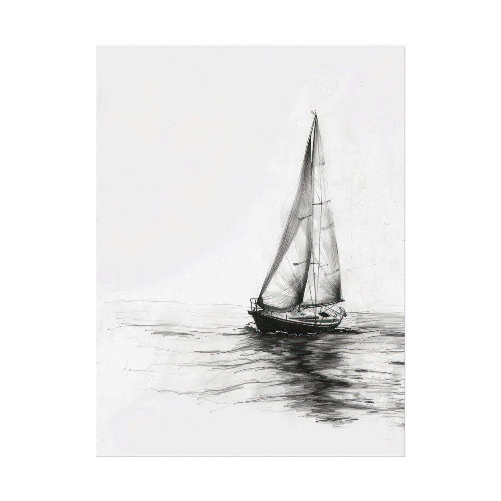 Sailing Boat Pencil Drawing – Minimalist Nautical Art Print