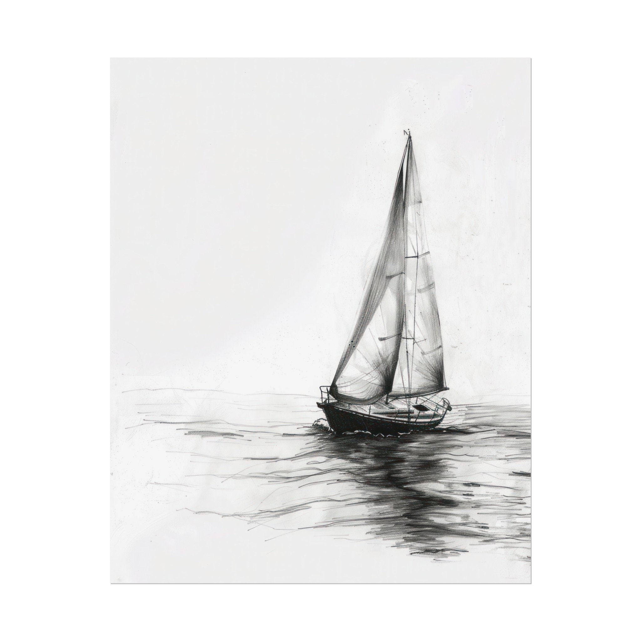 Sailing Boat Pencil Drawing – Minimalist Nautical Art Print