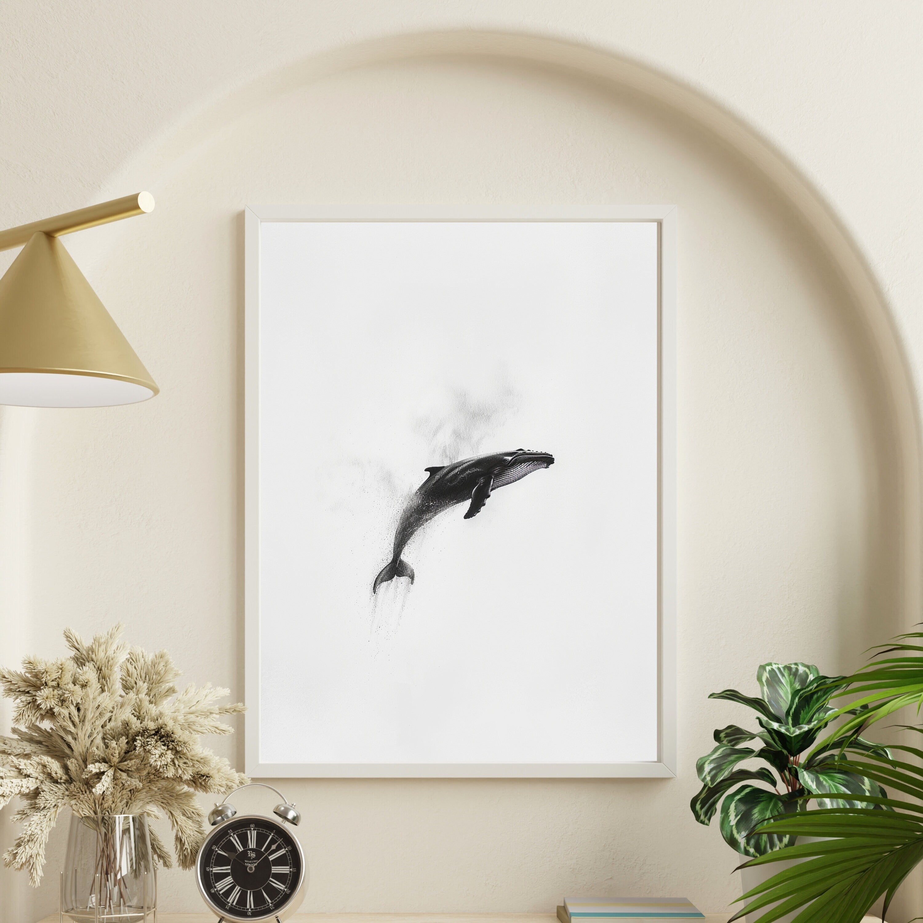 Minimalist Whale Art Print – Graceful Ocean Majesty in Black & White