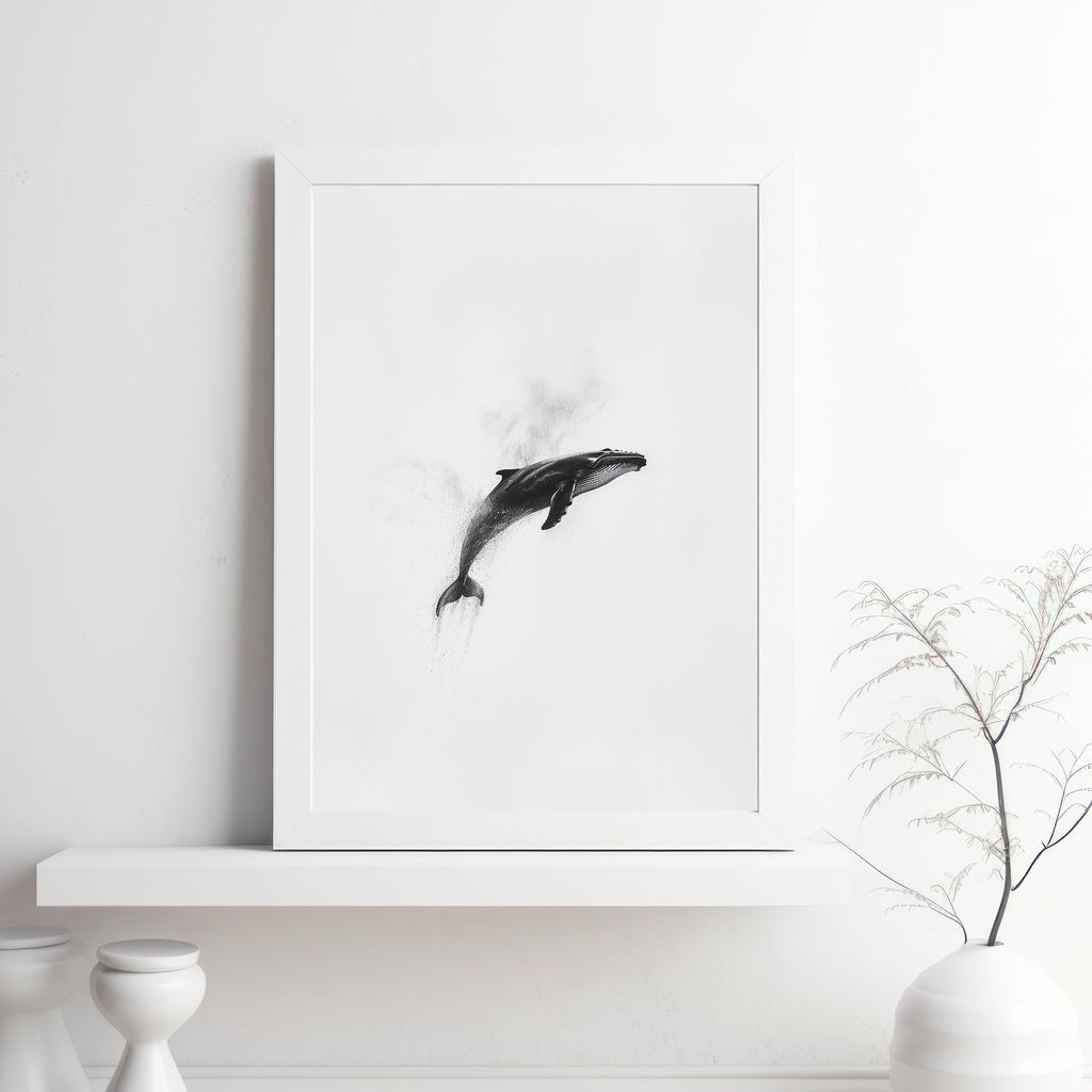 Minimalist Whale Art Print – Graceful Ocean Majesty in Black & White