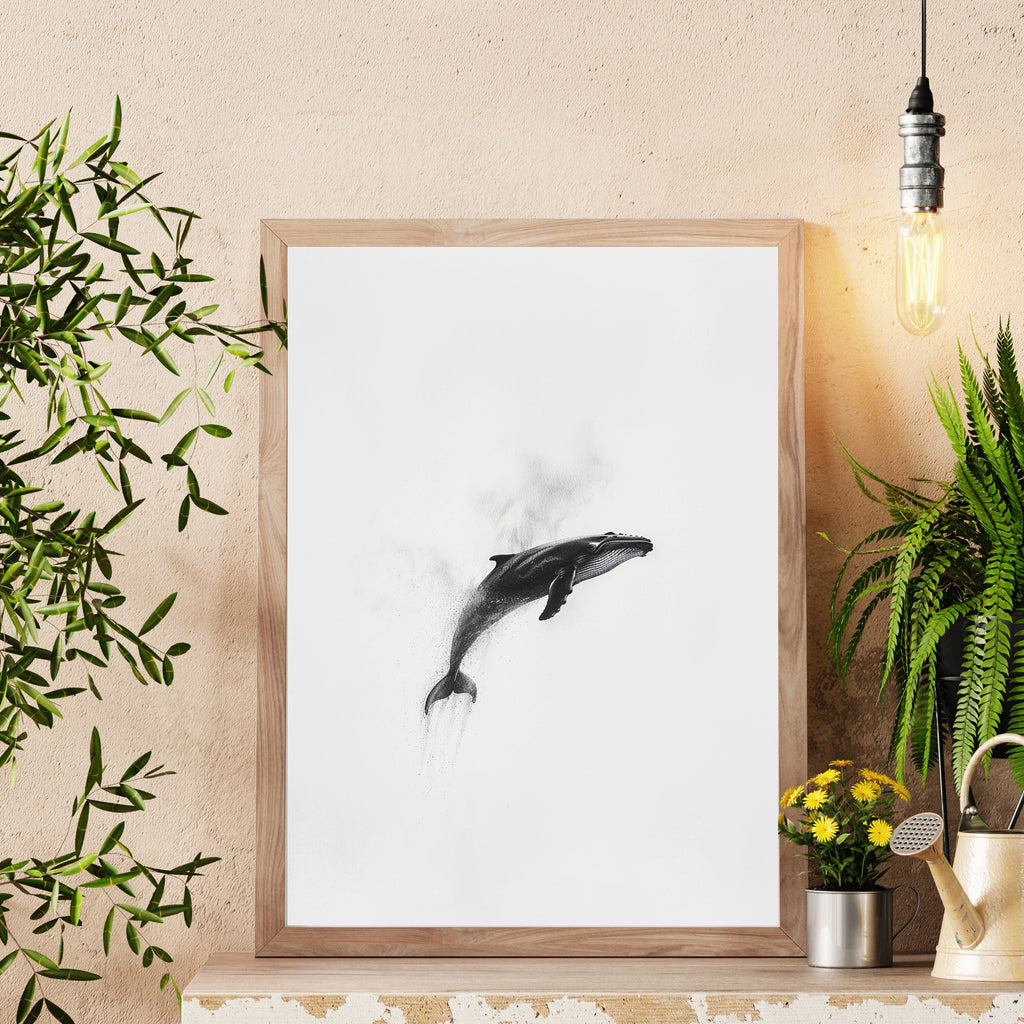 Minimalist Whale Art Print – Graceful Ocean Majesty in Black & White