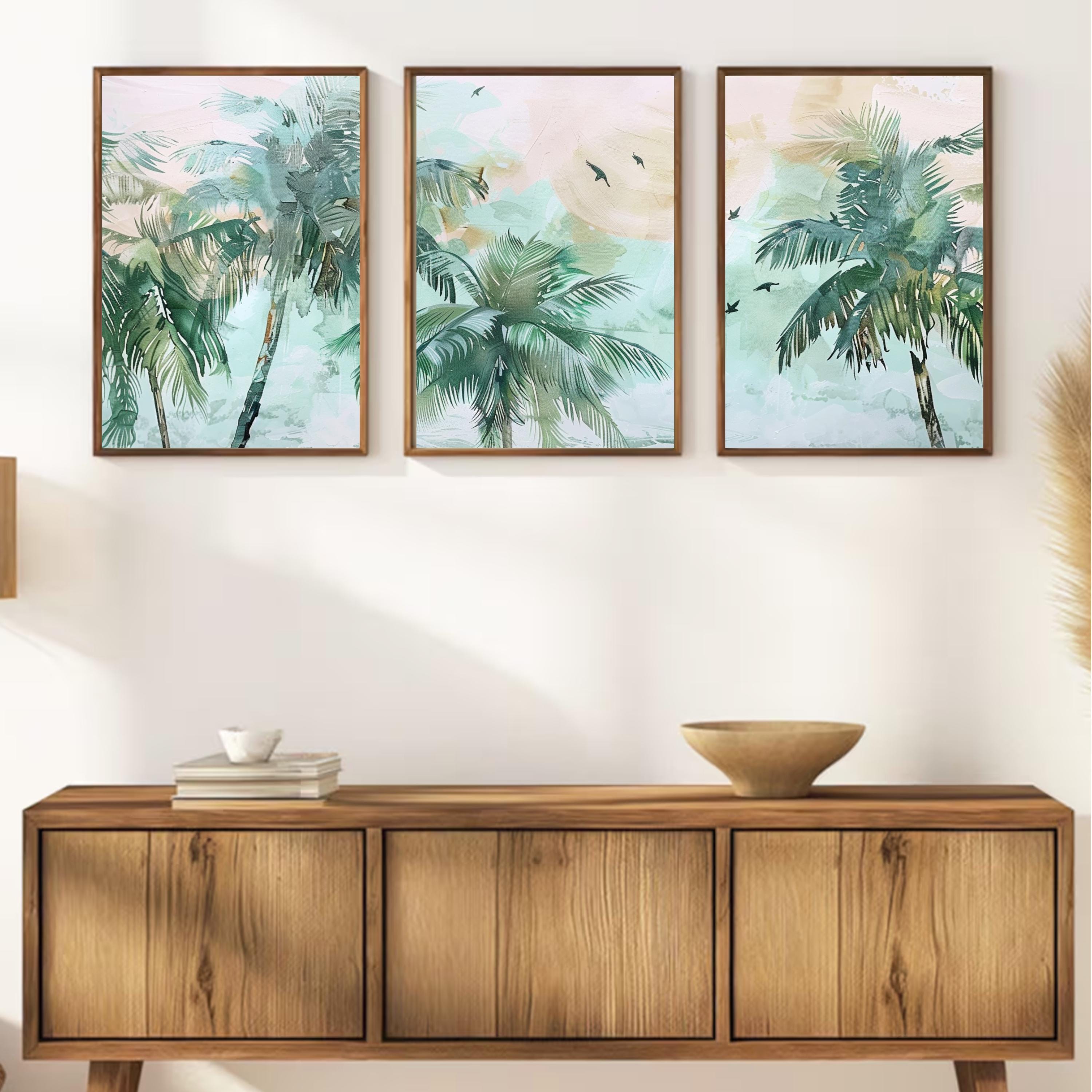 Pastel Palm Tree Set of 3 | Dreamy Vacation | Acrylic Painting of Paradise by OceanBlueeArt