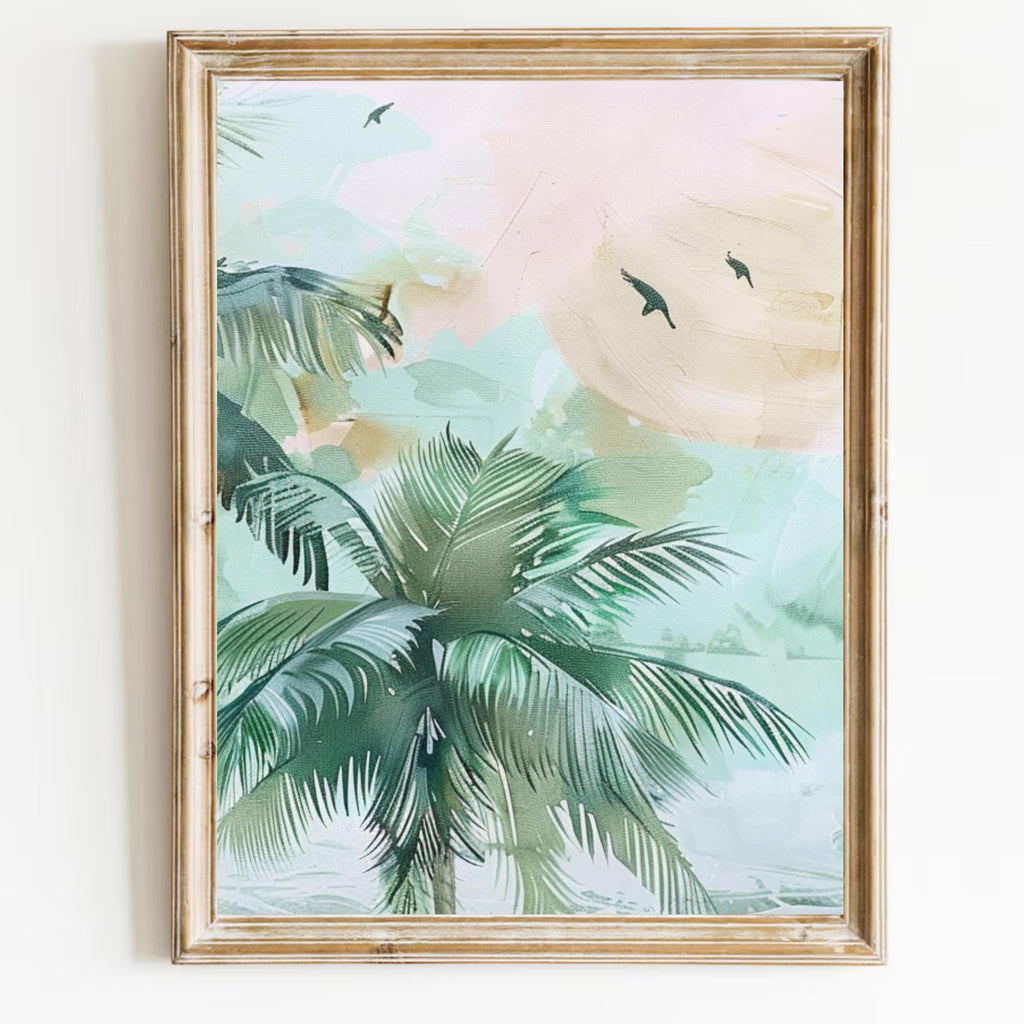 Pastel Palm Tree Set of 3 | Dreamy Vacation | Acrylic Painting of Paradise by OceanBlueeArt