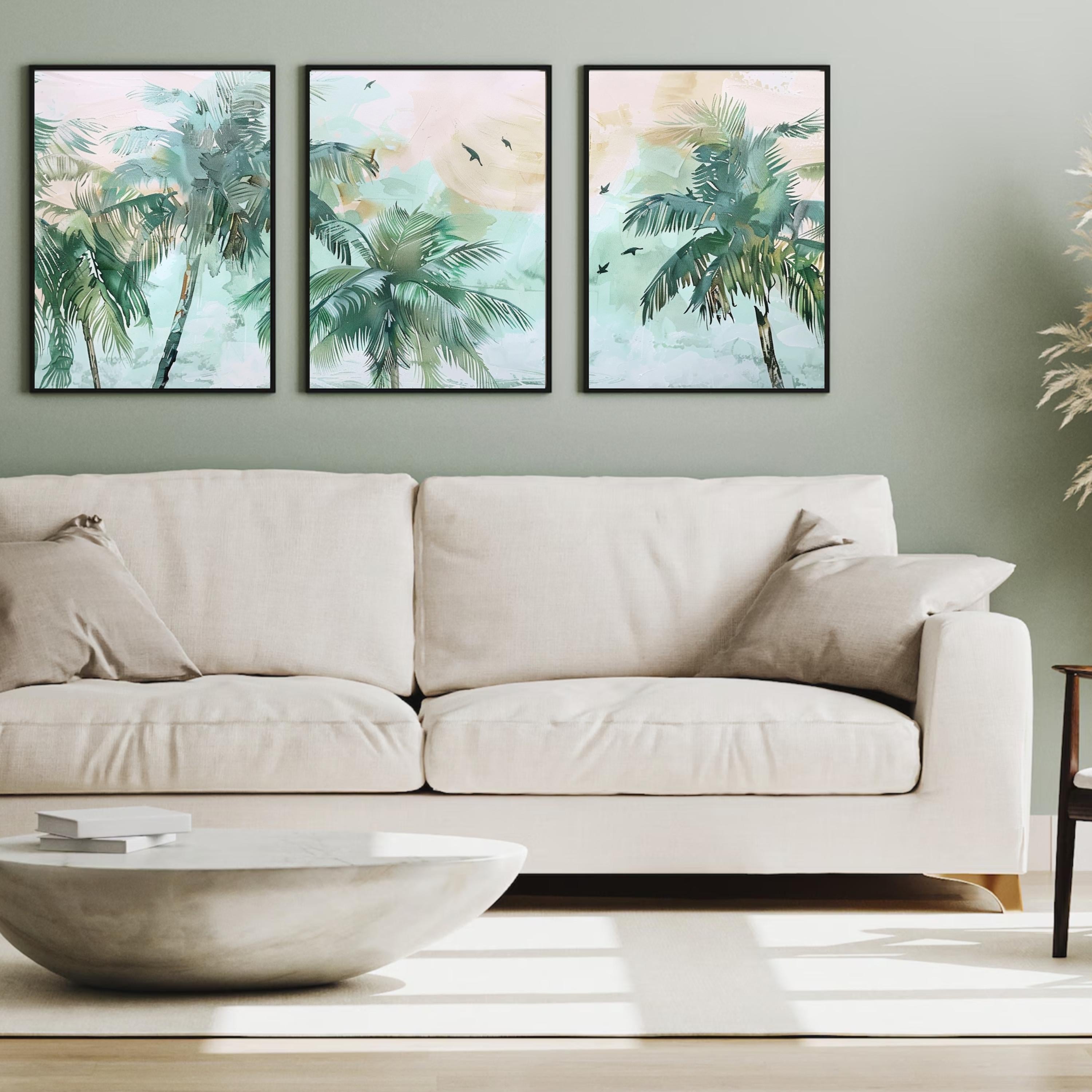 Pastel Palm Tree Set of 3 | Dreamy Vacation | Acrylic Painting of Paradise by OceanBlueeArt