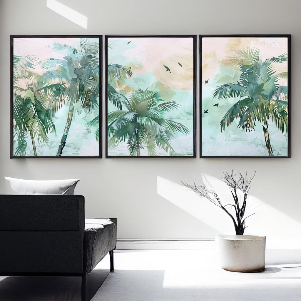 Pastel Palm Tree Set of 3 | Dreamy Vacation | Acrylic Painting of Paradise by OceanBlueeArt