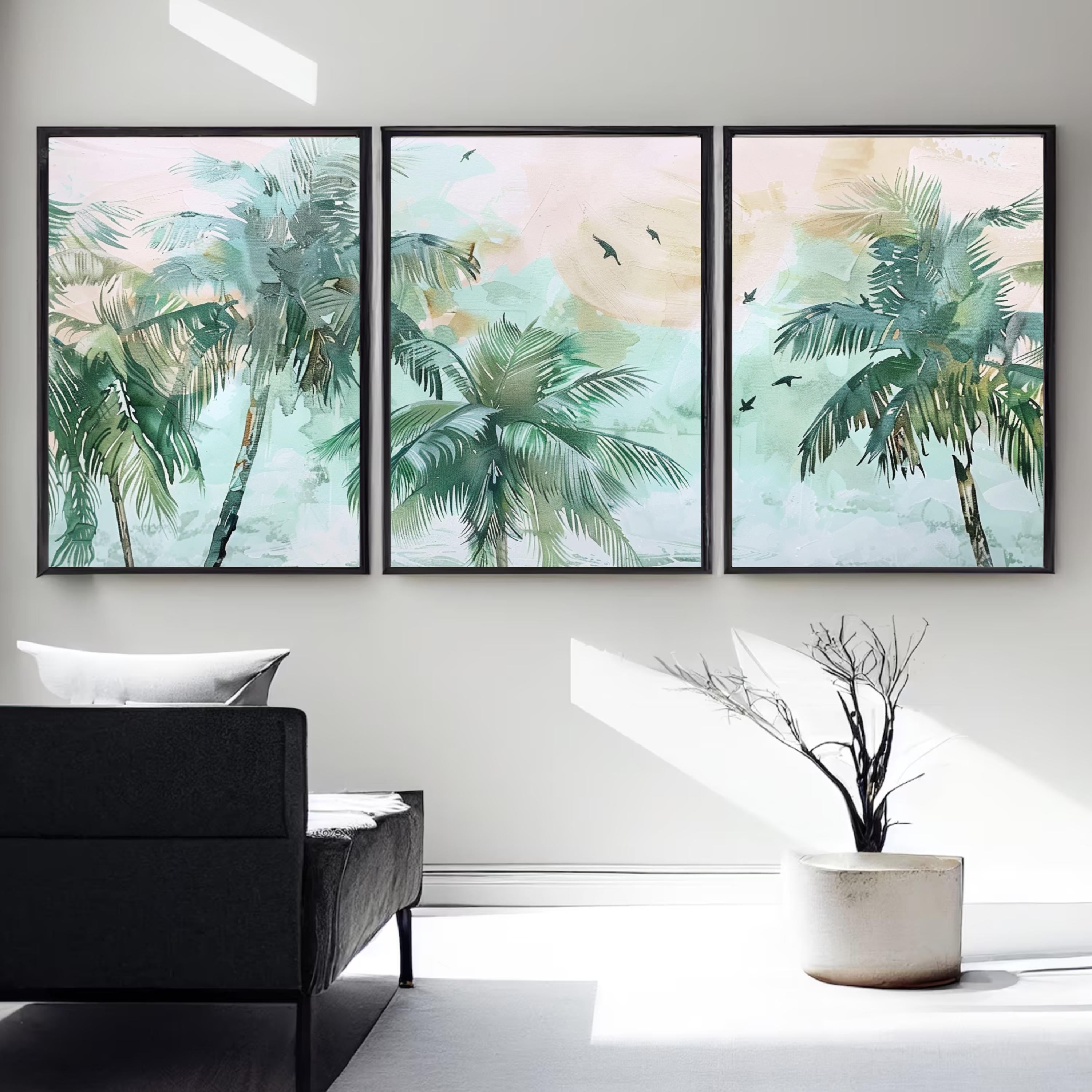 Pastel Palm Tree Set of 3 | Dreamy Vacation | Acrylic Painting of Paradise by OceanBlueeArt