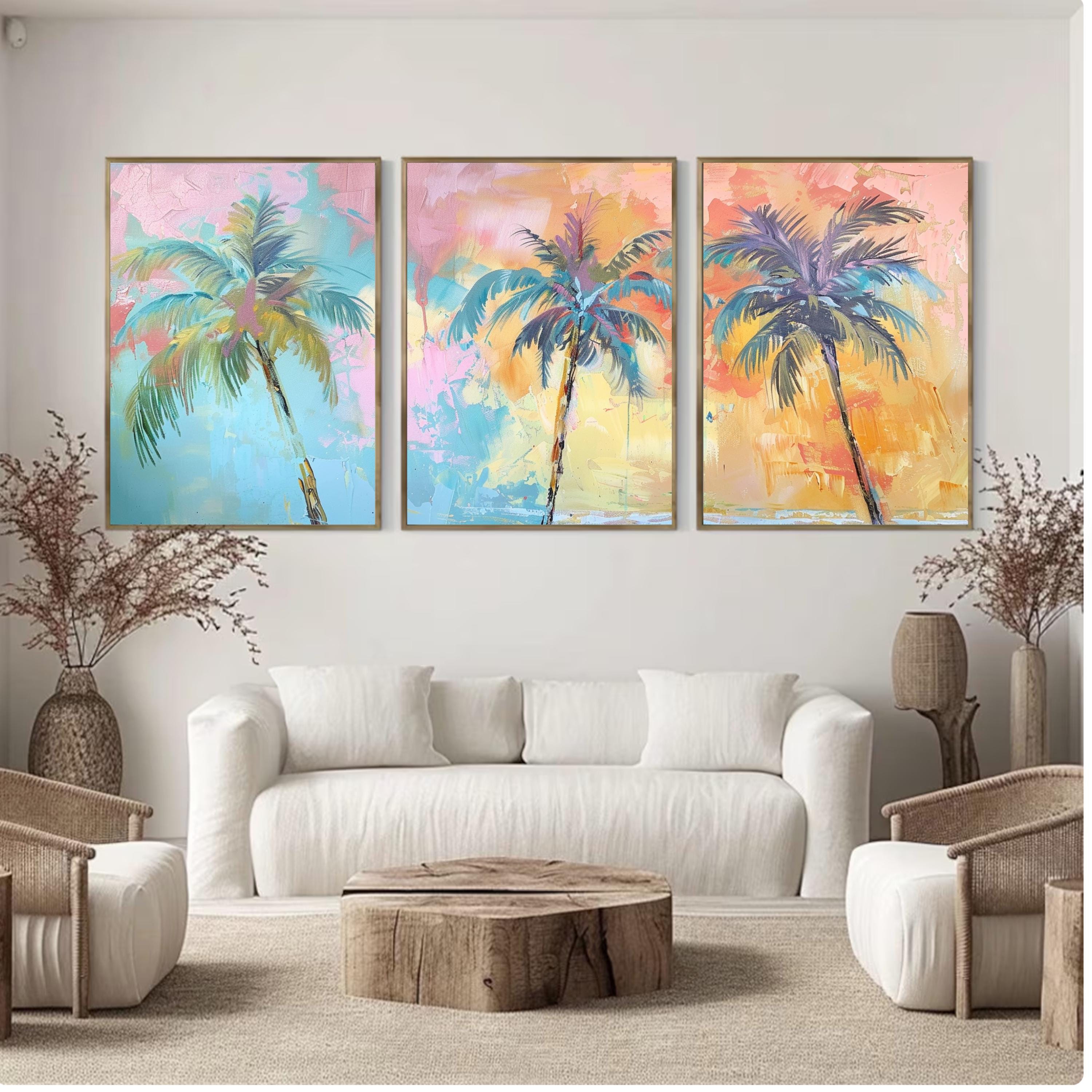 Modern Funky Palm Tree Set of Three - Tropical Serenity: Pastel Palm Dreams