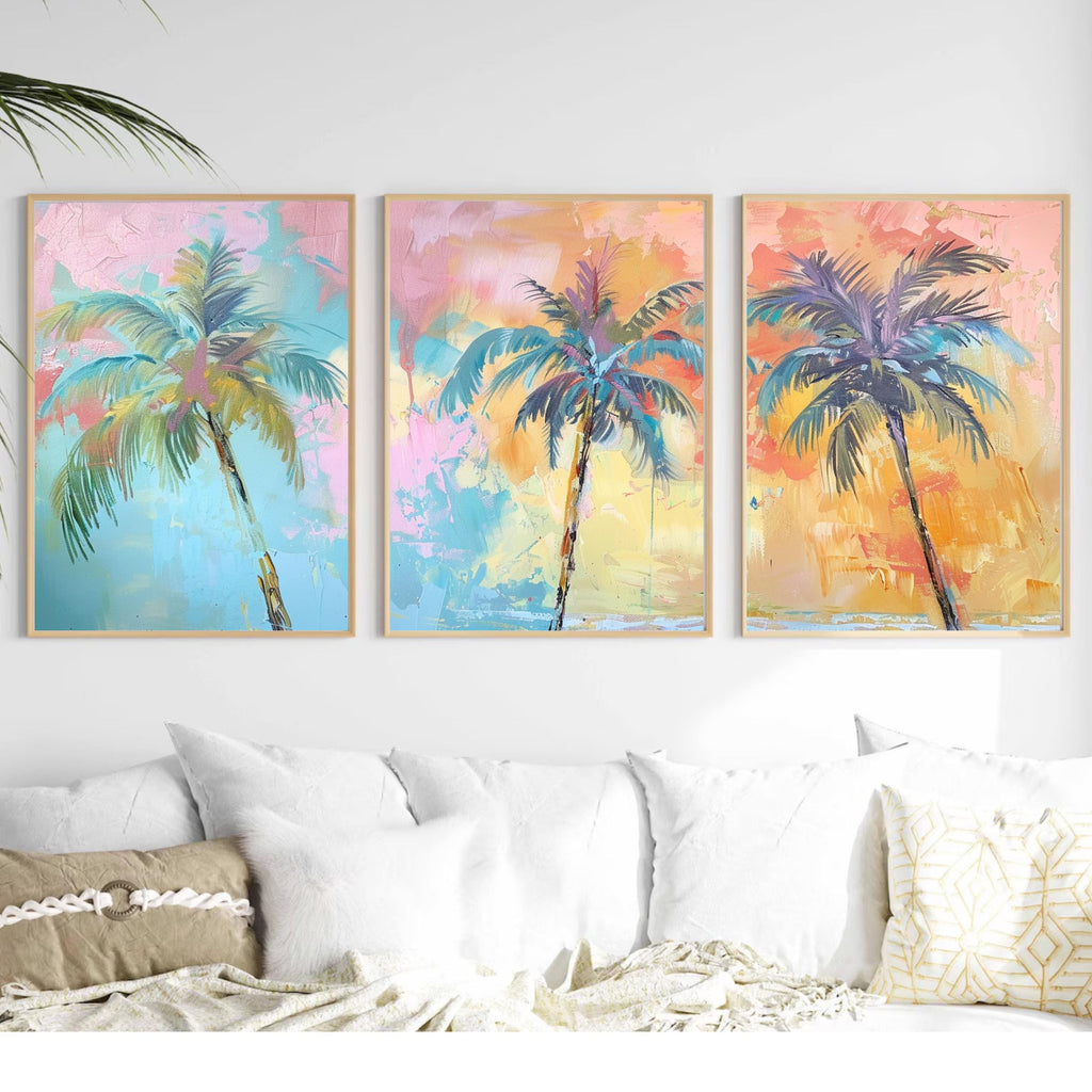 Modern Funky Palm Tree Set of Three - Tropical Serenity: Pastel Palm Dreams
