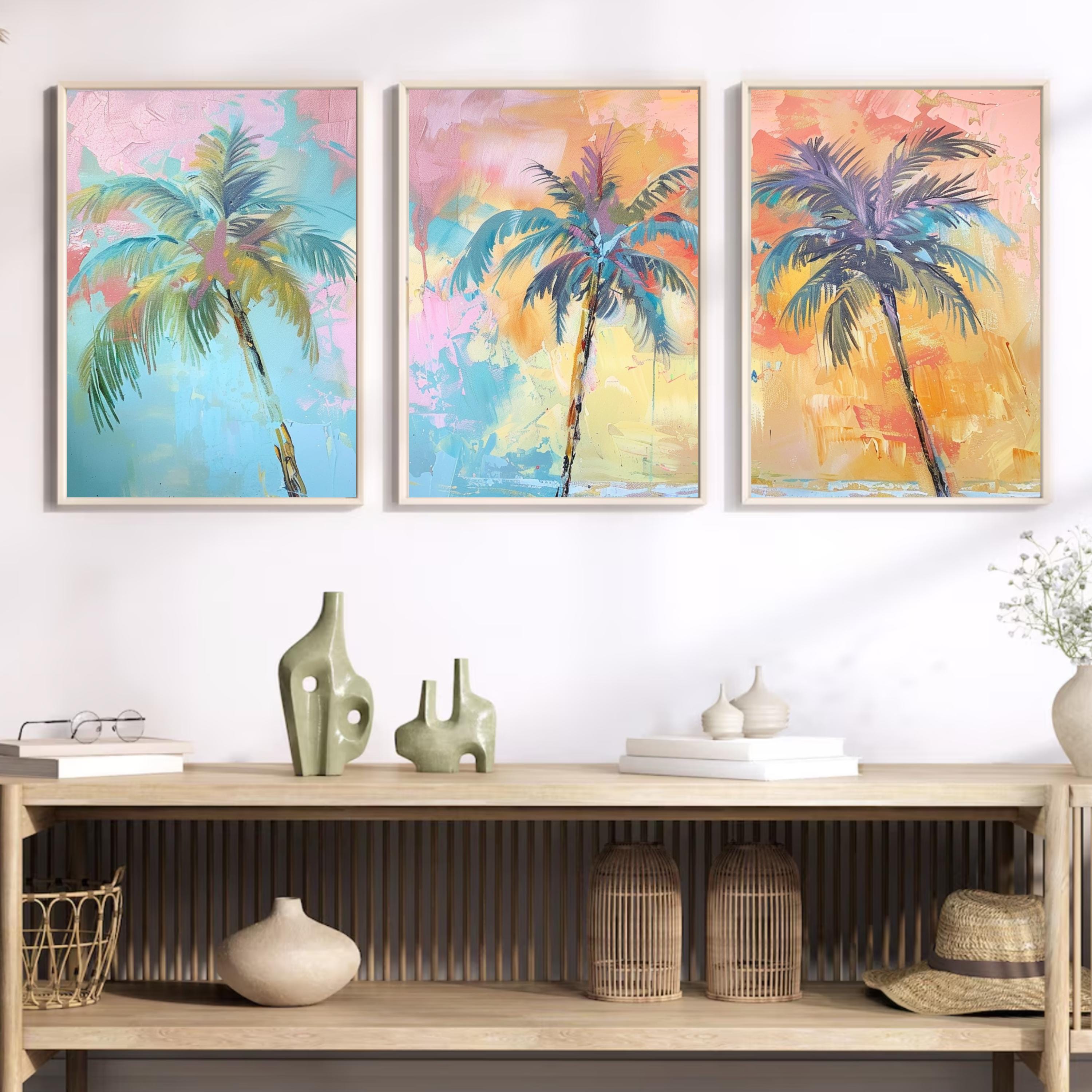Modern Funky Palm Tree Set of Three - Tropical Serenity: Pastel Palm Dreams
